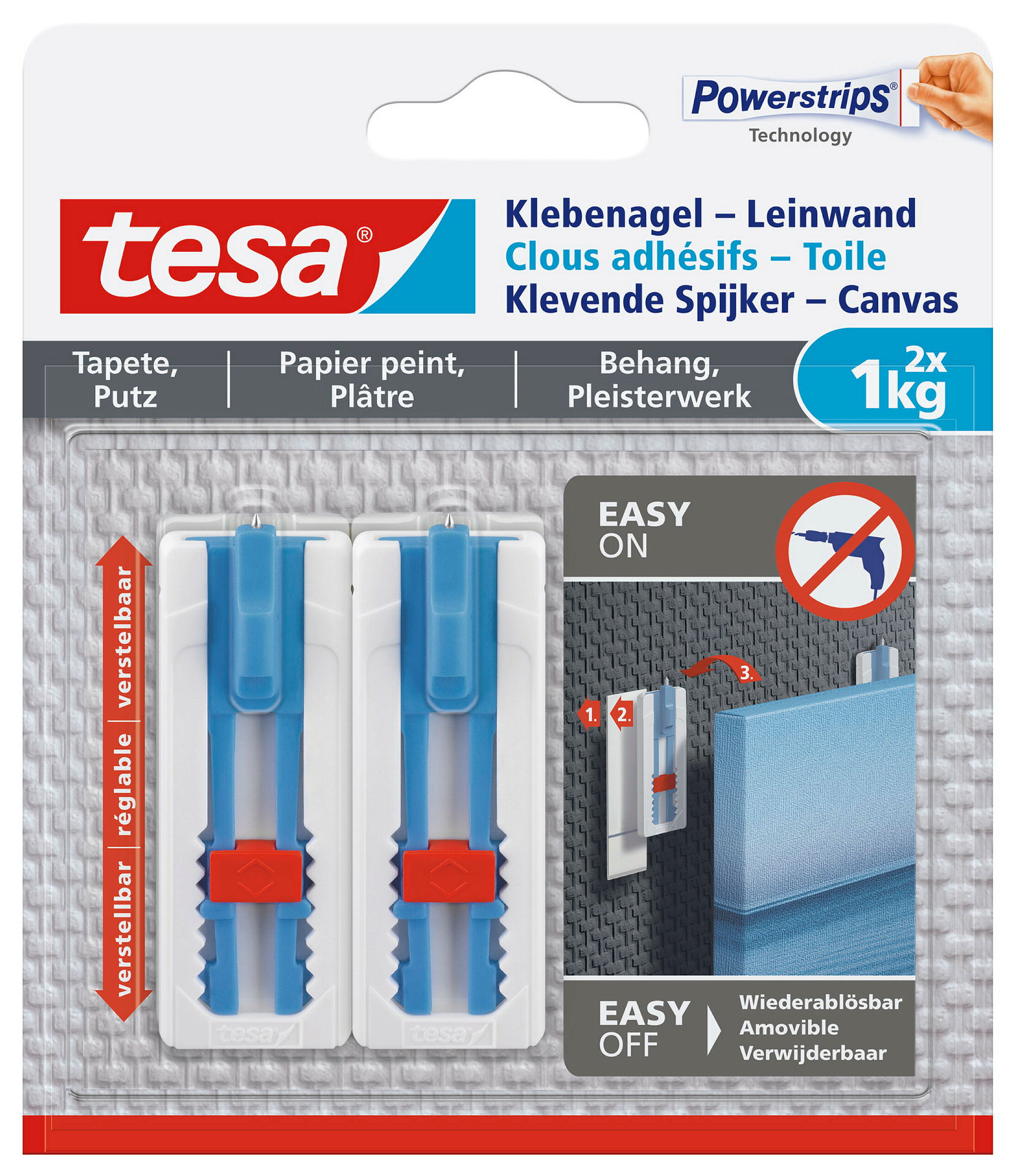 tesa® Klebenagel Tapeten & Putz - höhenverstellbar - selbstklebender Nagel
