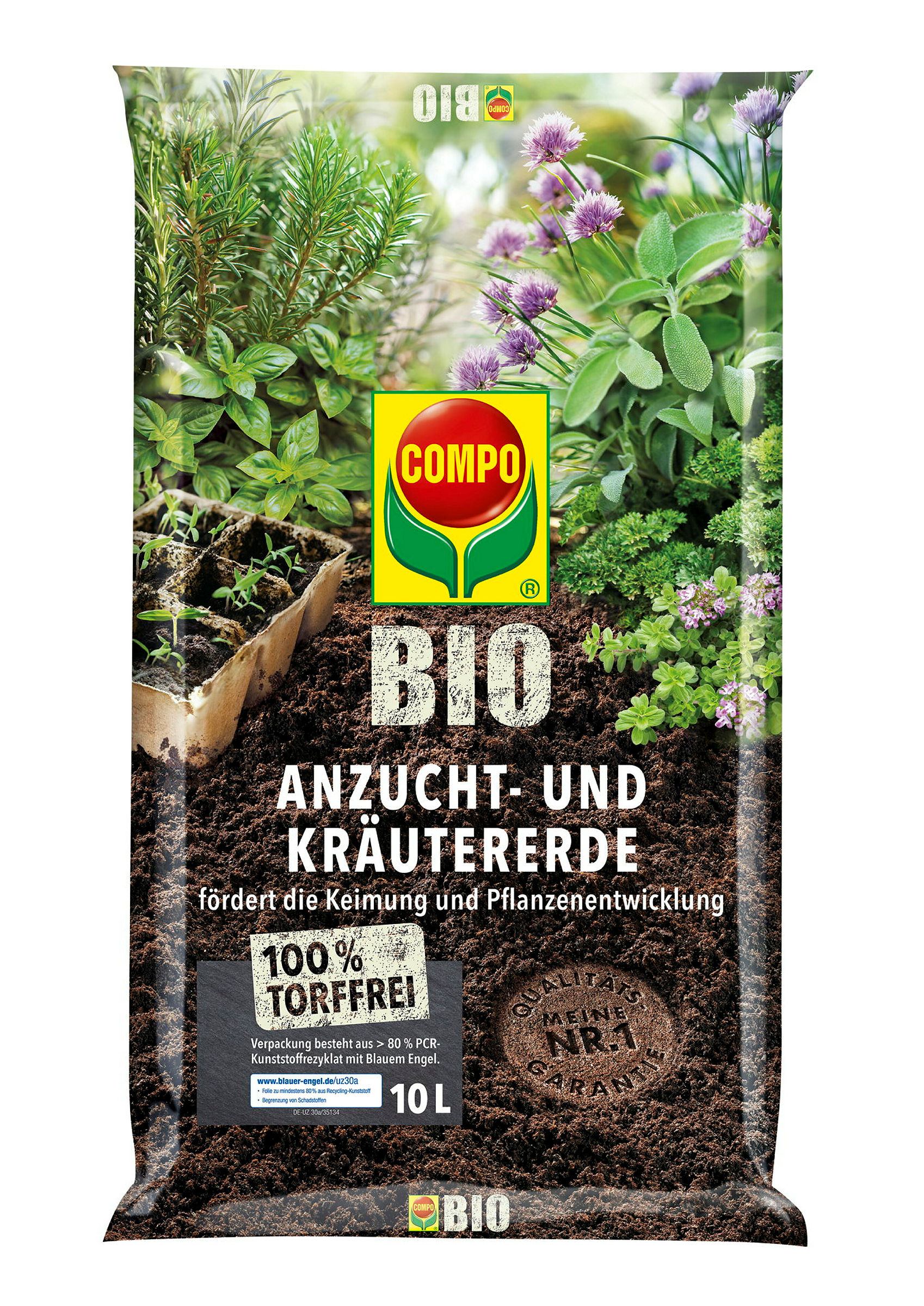 COMPO BIO Anzucht- und Kräutererde torffrei, 10 L
