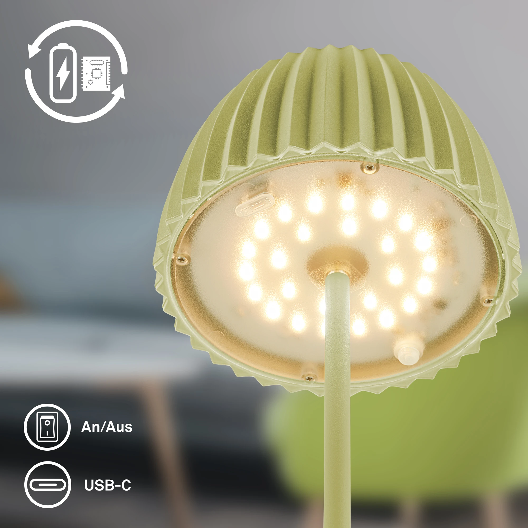 Brilo unplugged RIFFLE Akku Mini Tischleuchte mit Lichtkante - Pastellgrün