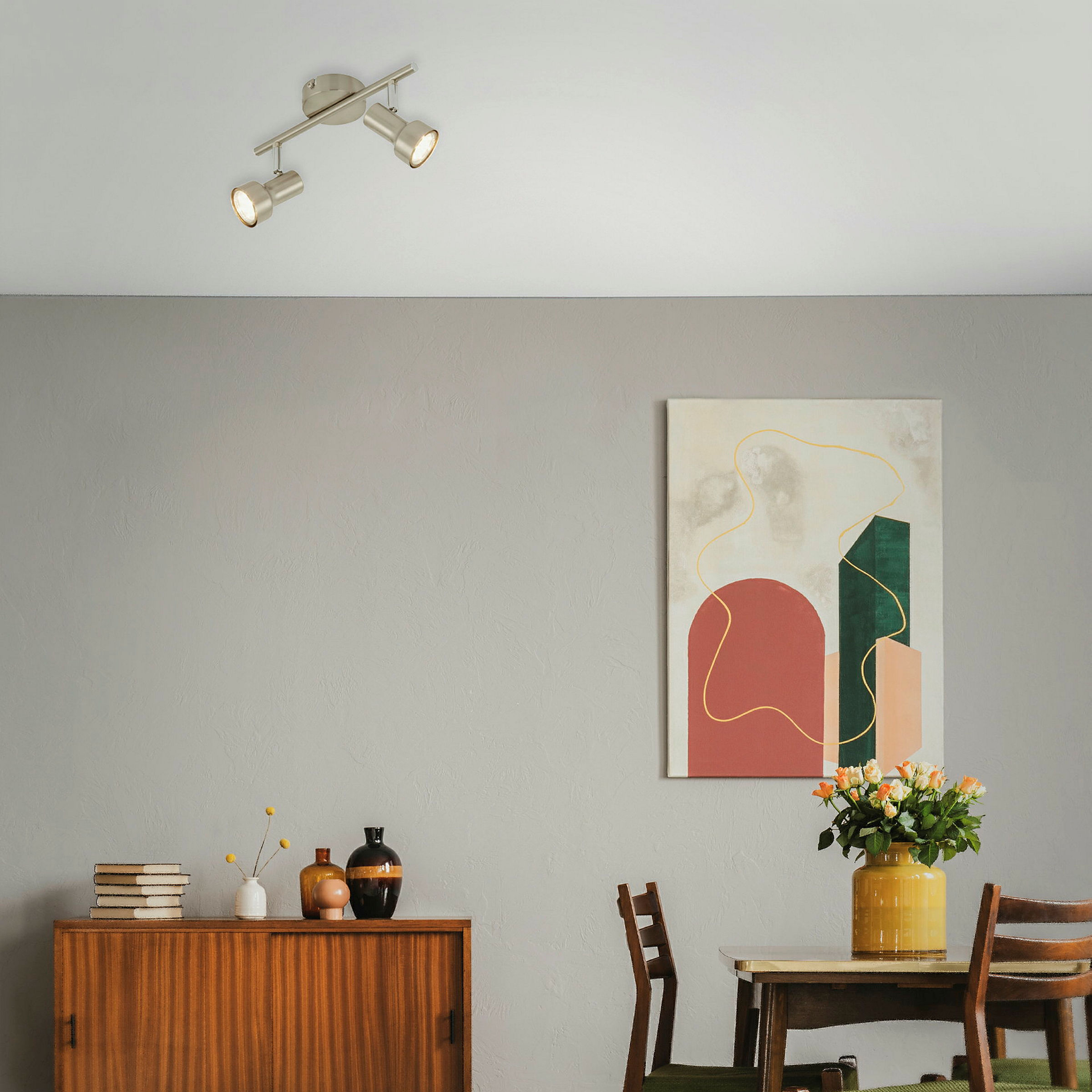 LED Deckenleuchte, matt-nickel, 2xLED/GU10/2,9W