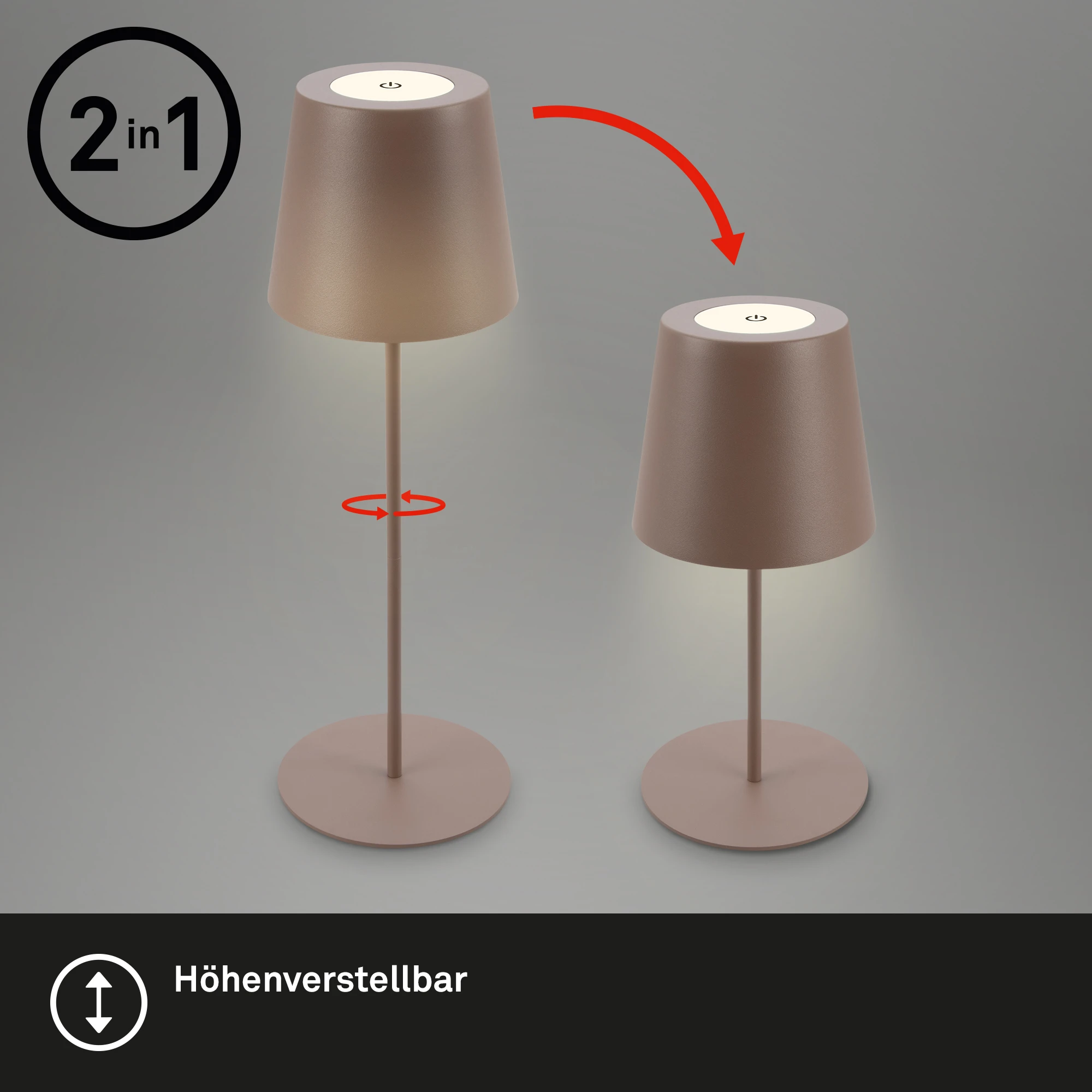 KIKI LED Akku Tischleuchte, IP44, 2,5W, Umbrasand
