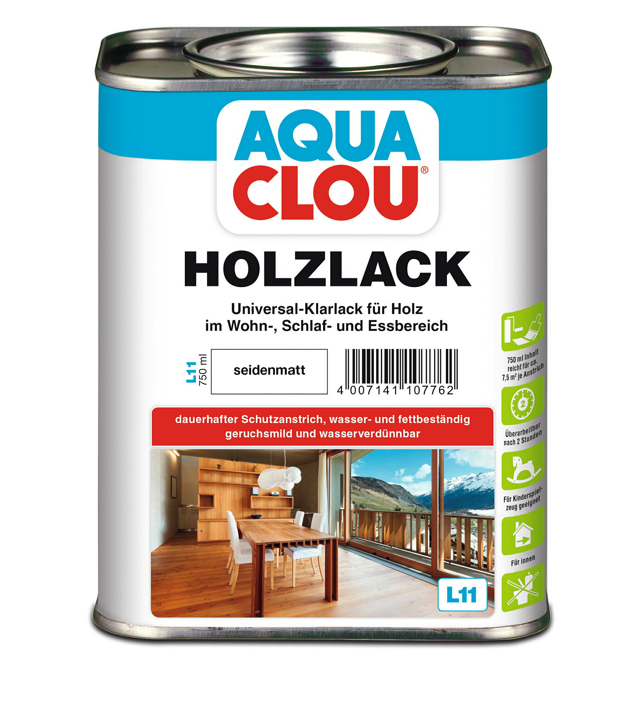 AQUA CLOU® Holzlack Seidenmatt 750 ml