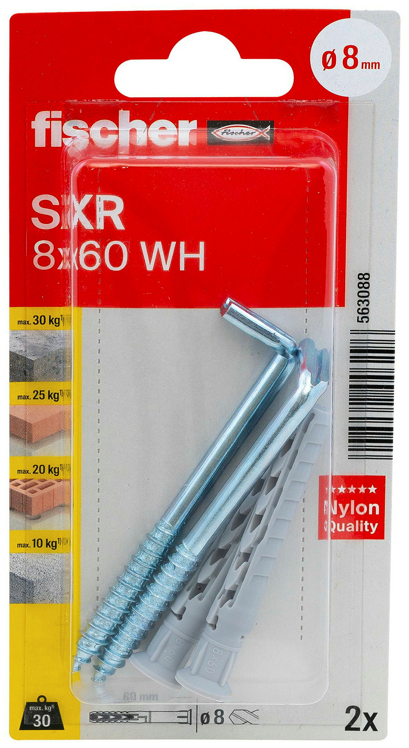 fischer Langschaftdübel SXR 8 x 60 WH mit Winkelhaken