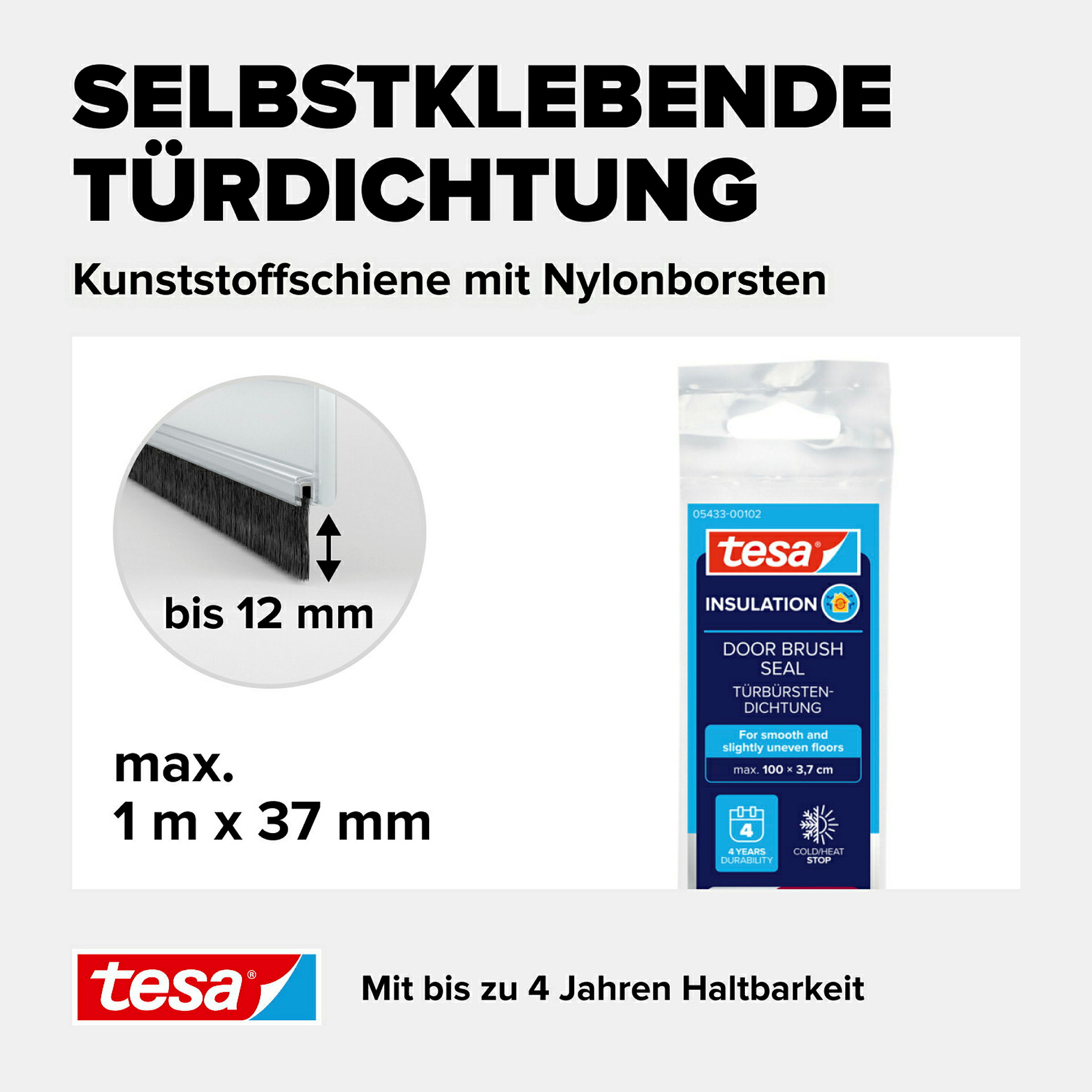 tesamoll® Standard Türdichtschiene für glatte Böden transparent