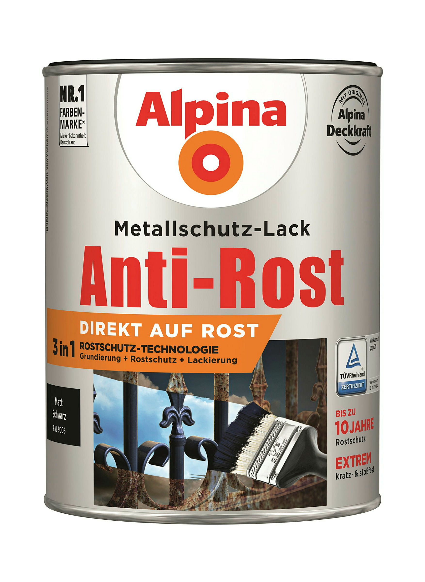 Alpina Metallschutzlack Anti-Rost Schwarz 2,5 Liter matt