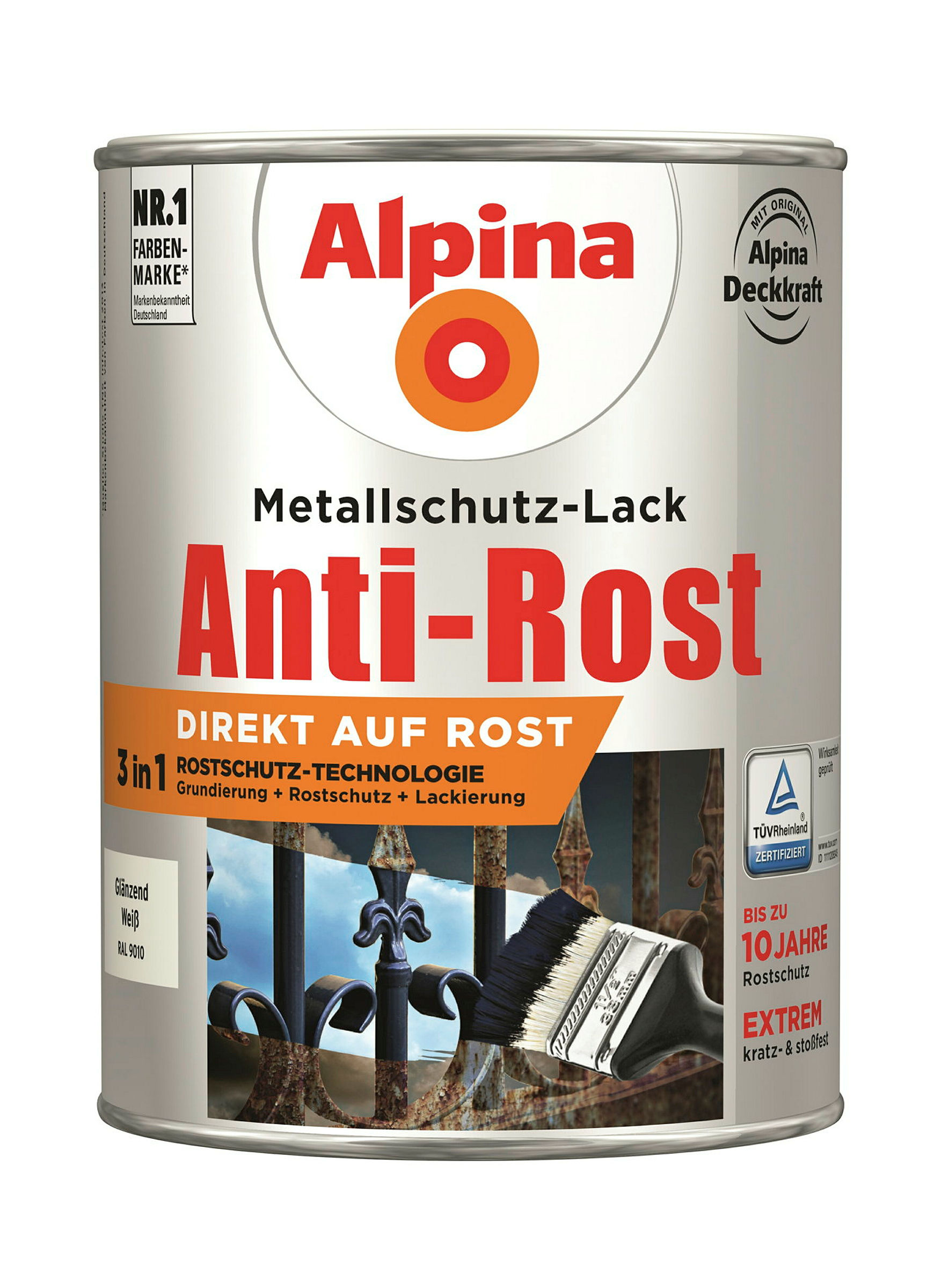 Alpina Metallschutzlack Anti-Rost Weiß 2,5 Liter glänzend