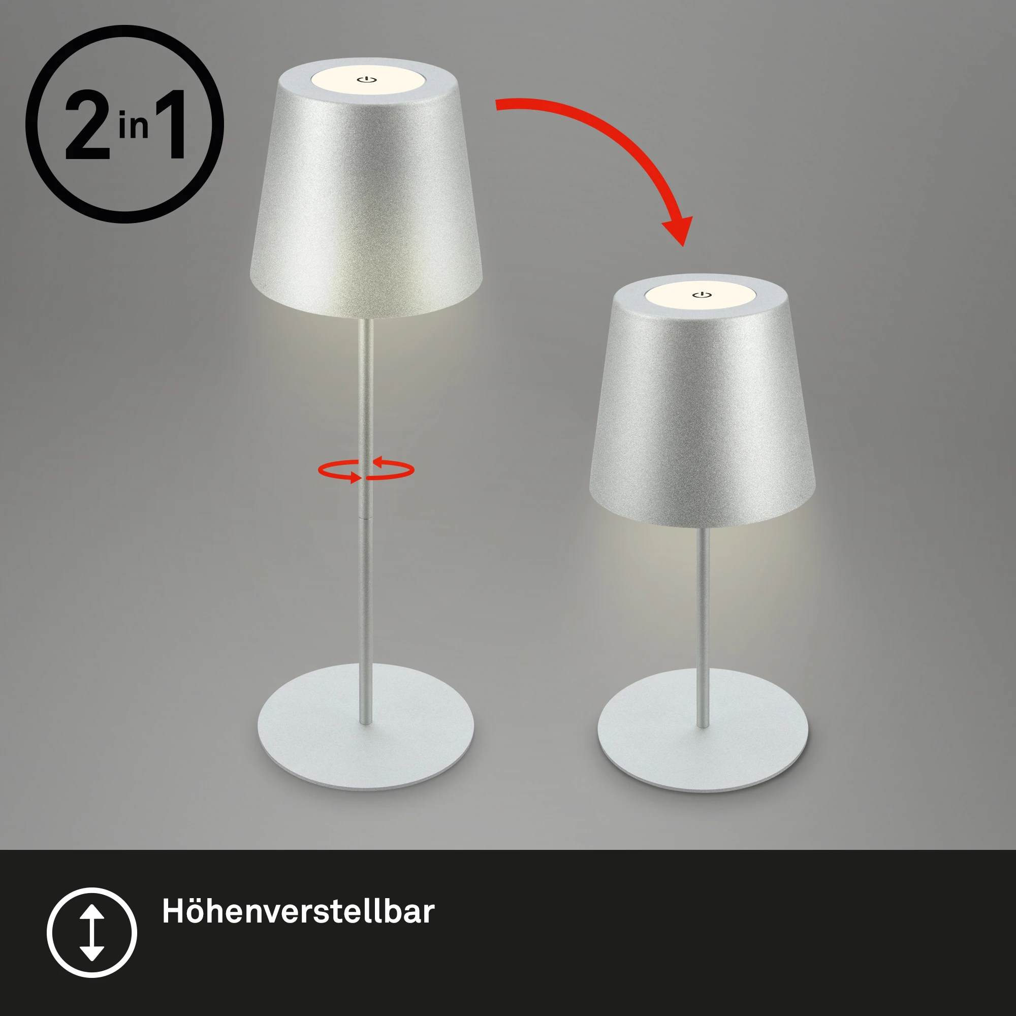 KIKI LED Akku Tischleuchte, IP44, 2,5W, Chrom matt