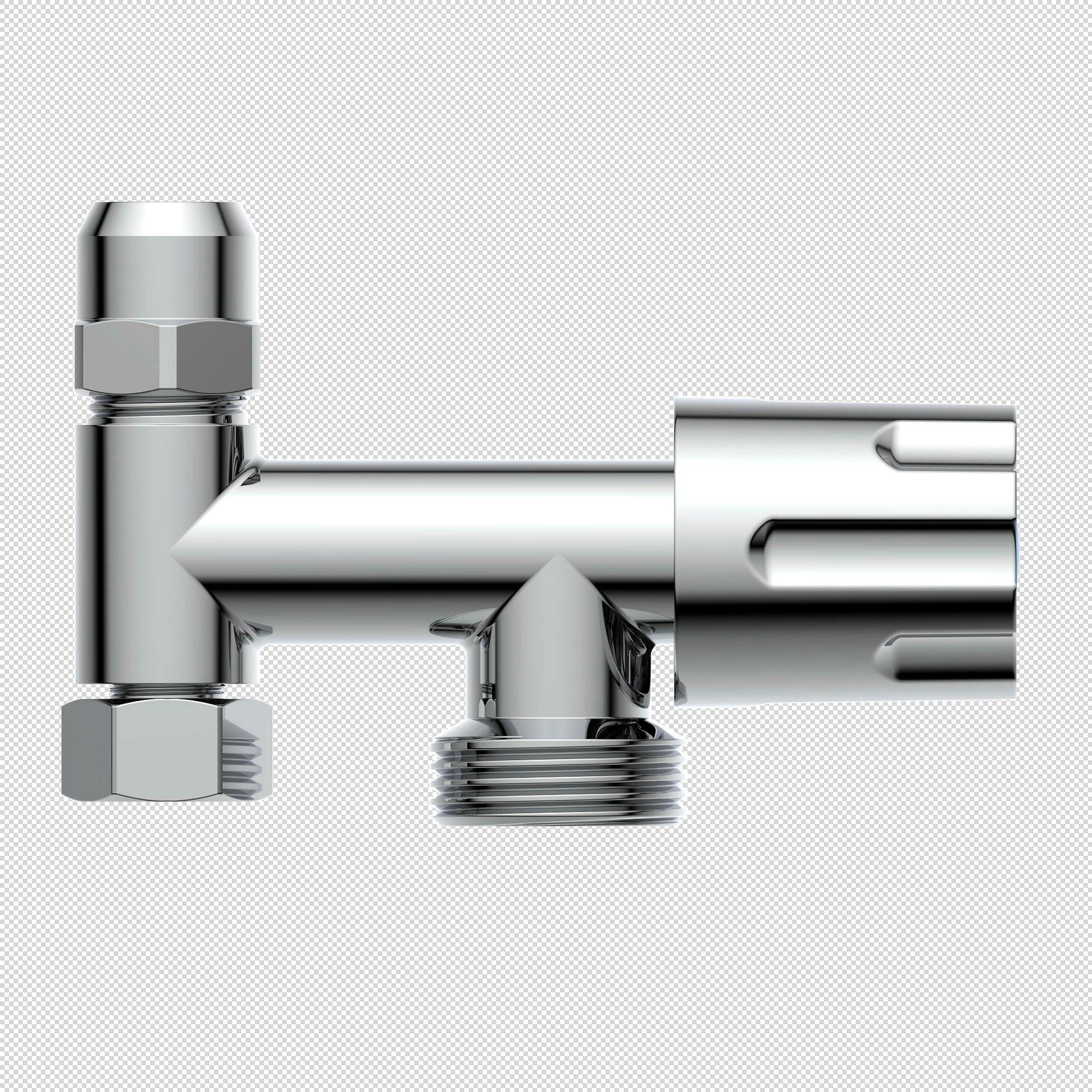 GA-Zusatzventil, Chrom, 3/8''IG x 3/4''AG x 3/8''AG x 10 mmQ, mit Rückfluss