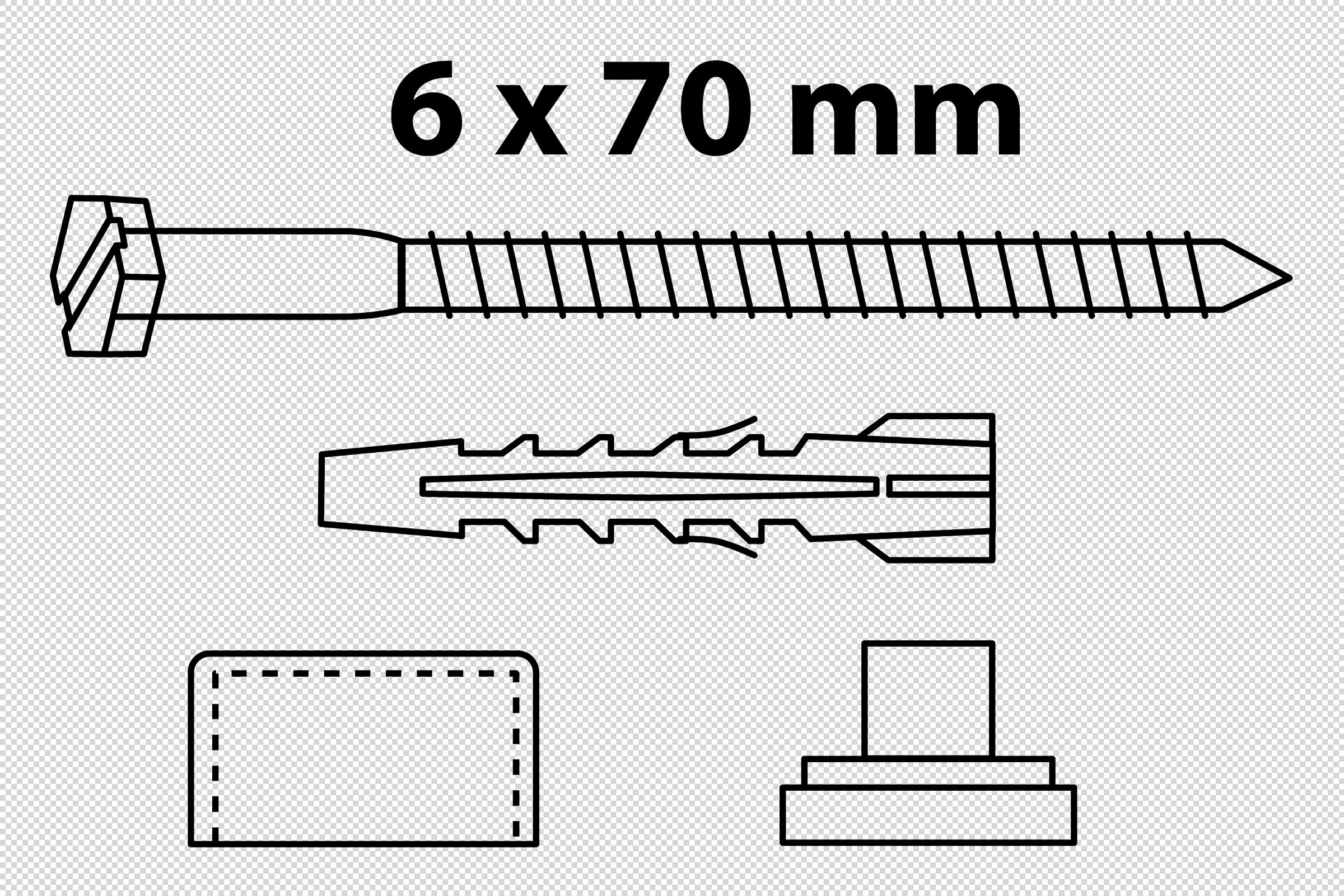 Stand-WC/Ablage-Befestigungssatz Linsenkopf, Weiß, M6 x 70 mm