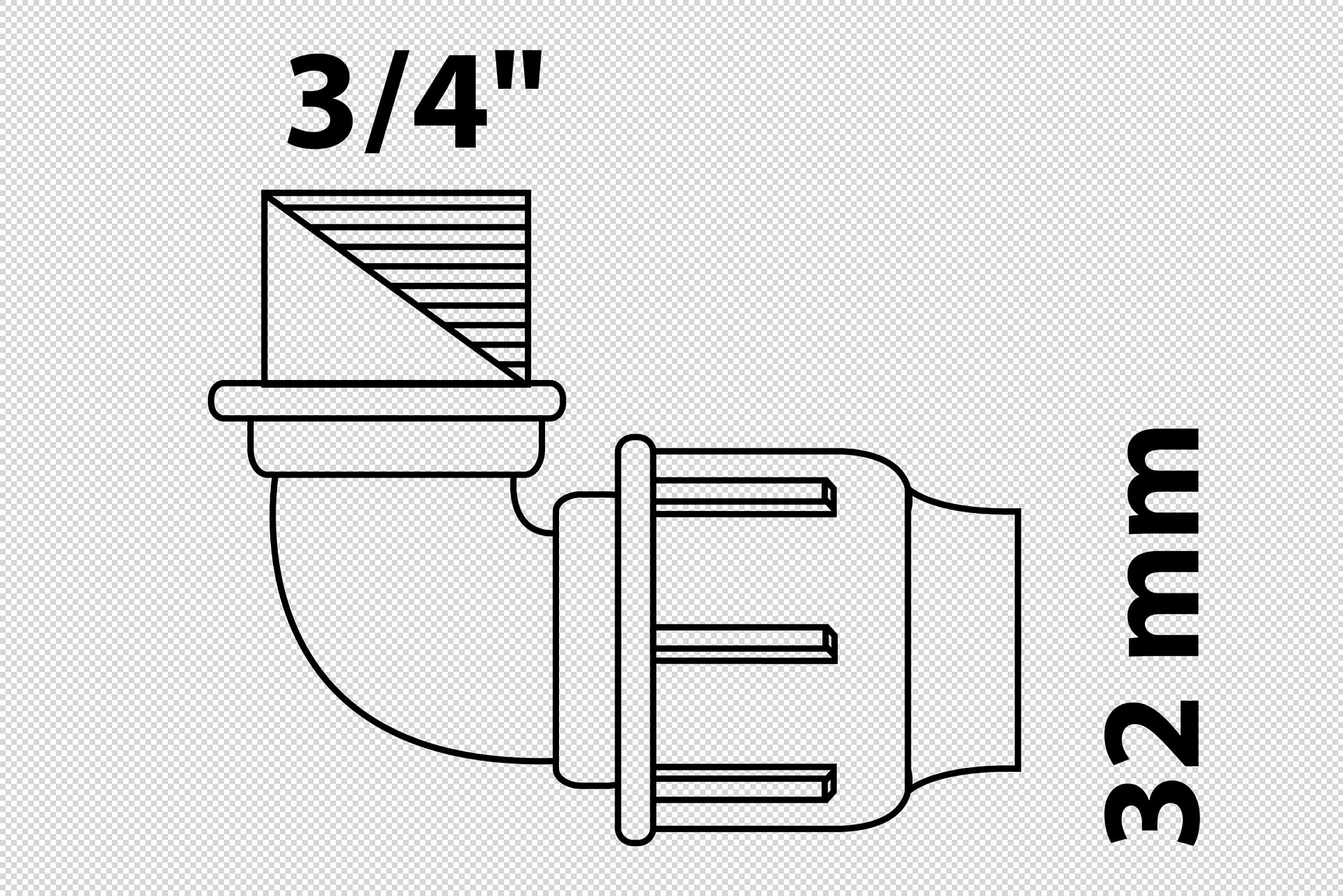 PP Winkel 90°, 32 mm x 3/4''IG, Klemmfitting für HDPE