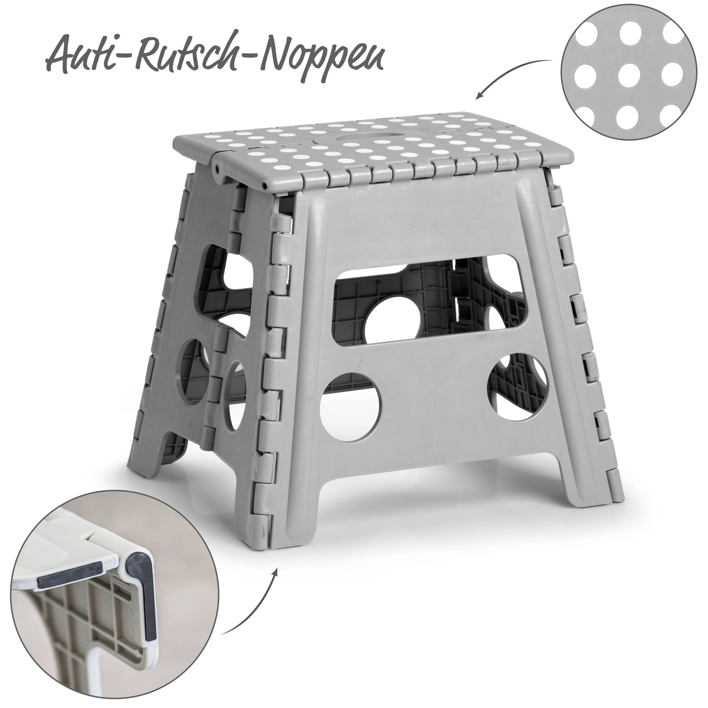 Klapphocker, Kunststoff, grau 37 x 30 x 32 cm, Belastbarkeit 150kg, TÜV Sic
