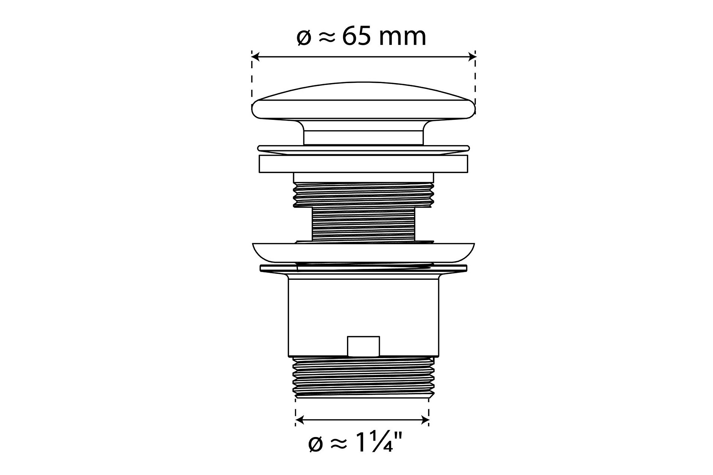 Design-Ablaufventil, Kappe Weiß, 1 1/4 x 65 mm, mit Überlauf