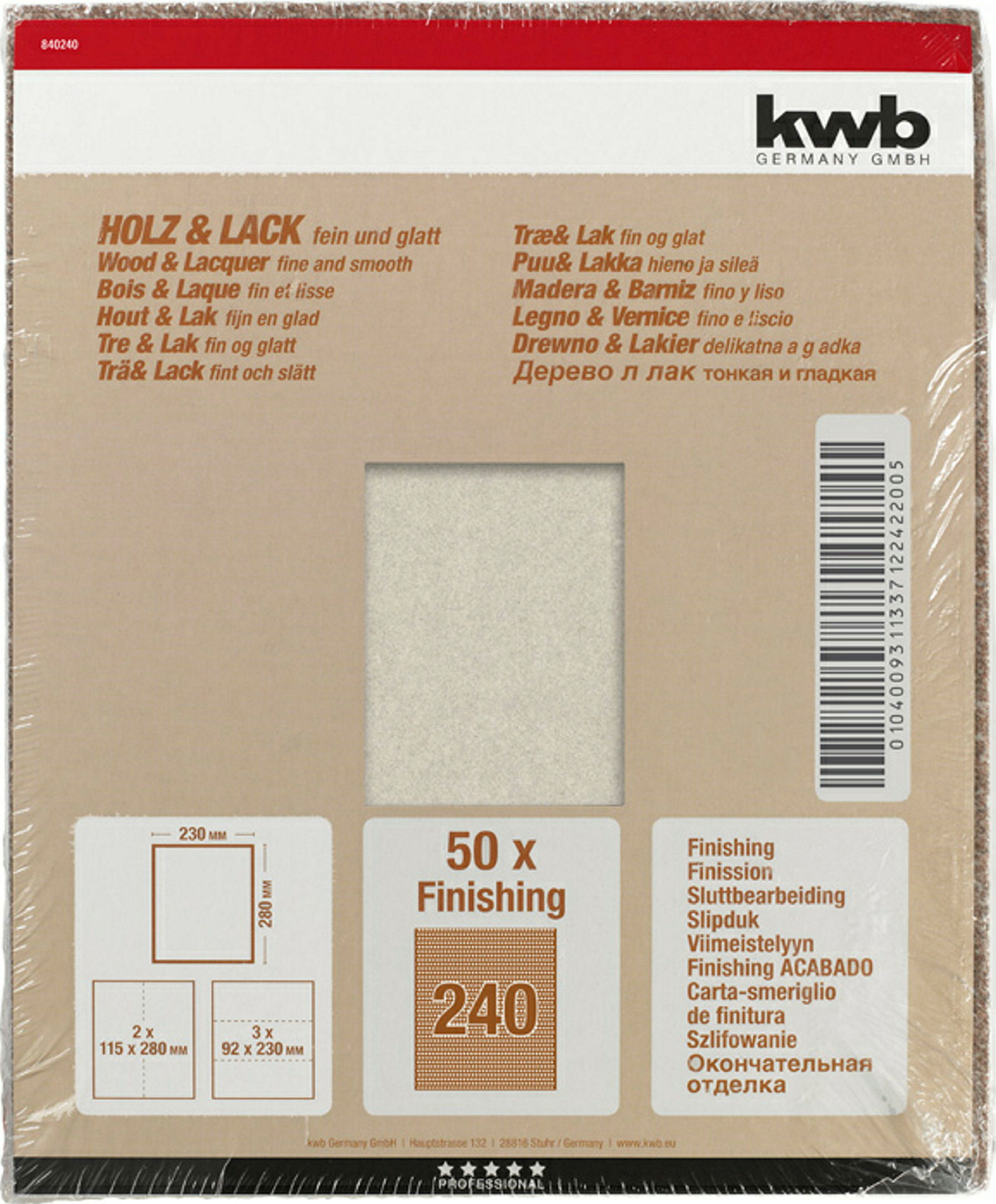 Schleifpapier HOLZ & LACK, Finishing, 230 x 280 mm, K 240