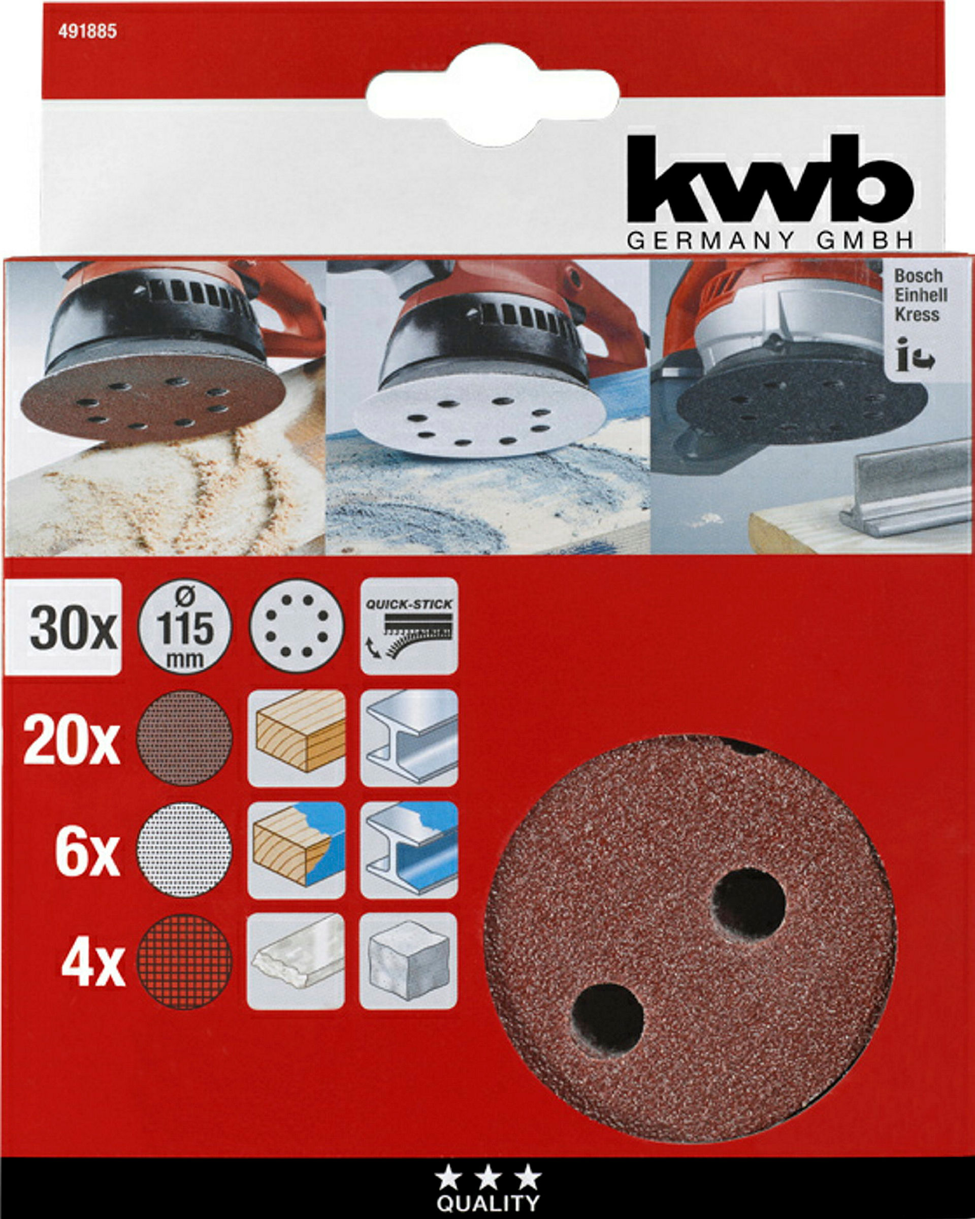 Haft-Schleifscheiben-Set, Universal, 30-tlg., Ø 115 mm