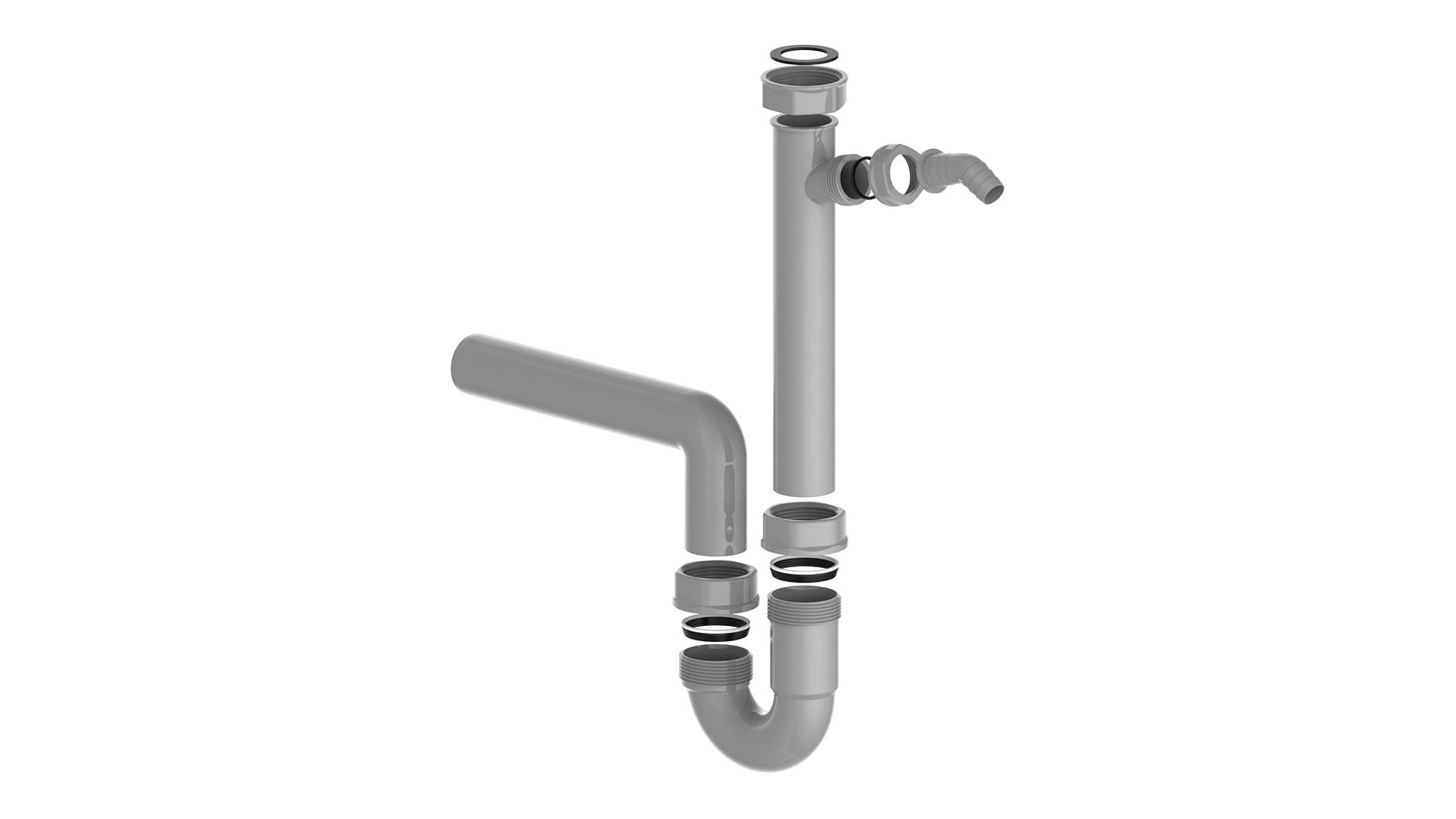 ECO-SAVE KS Spültisch-Röhrensiphon,Grau, 1 1/2''IG x 40 mm, mit 3/4'' Gerät