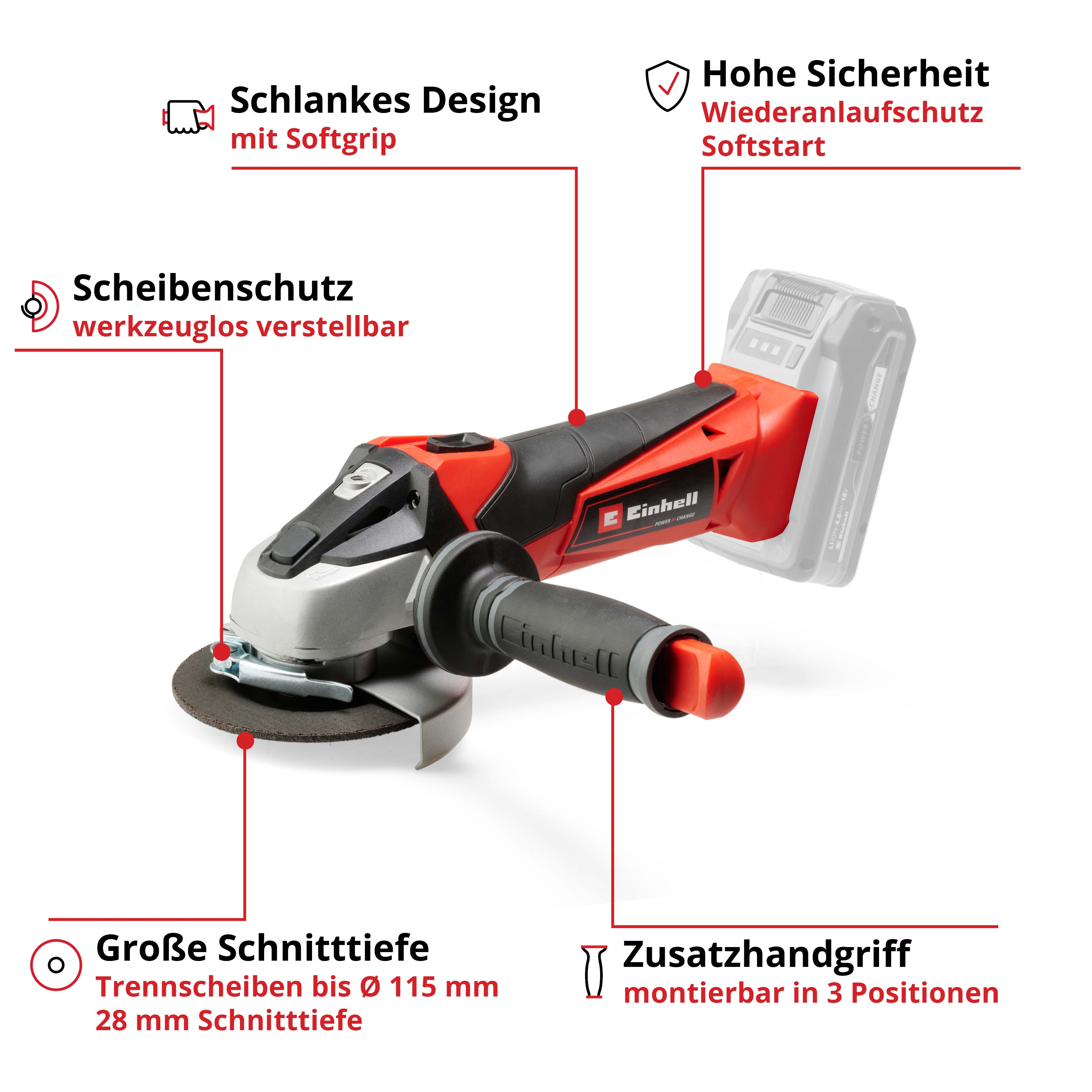 Einhell Expert TE-AG 18/115 Li-Solo Akku-Winkelschleifer