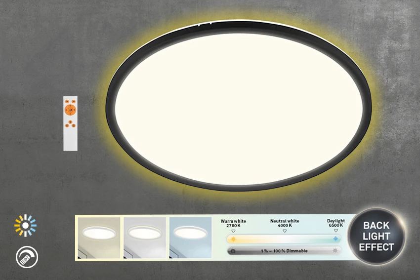 Ultraflaches CCT LED Panel,schwarz, 1xLED/22W