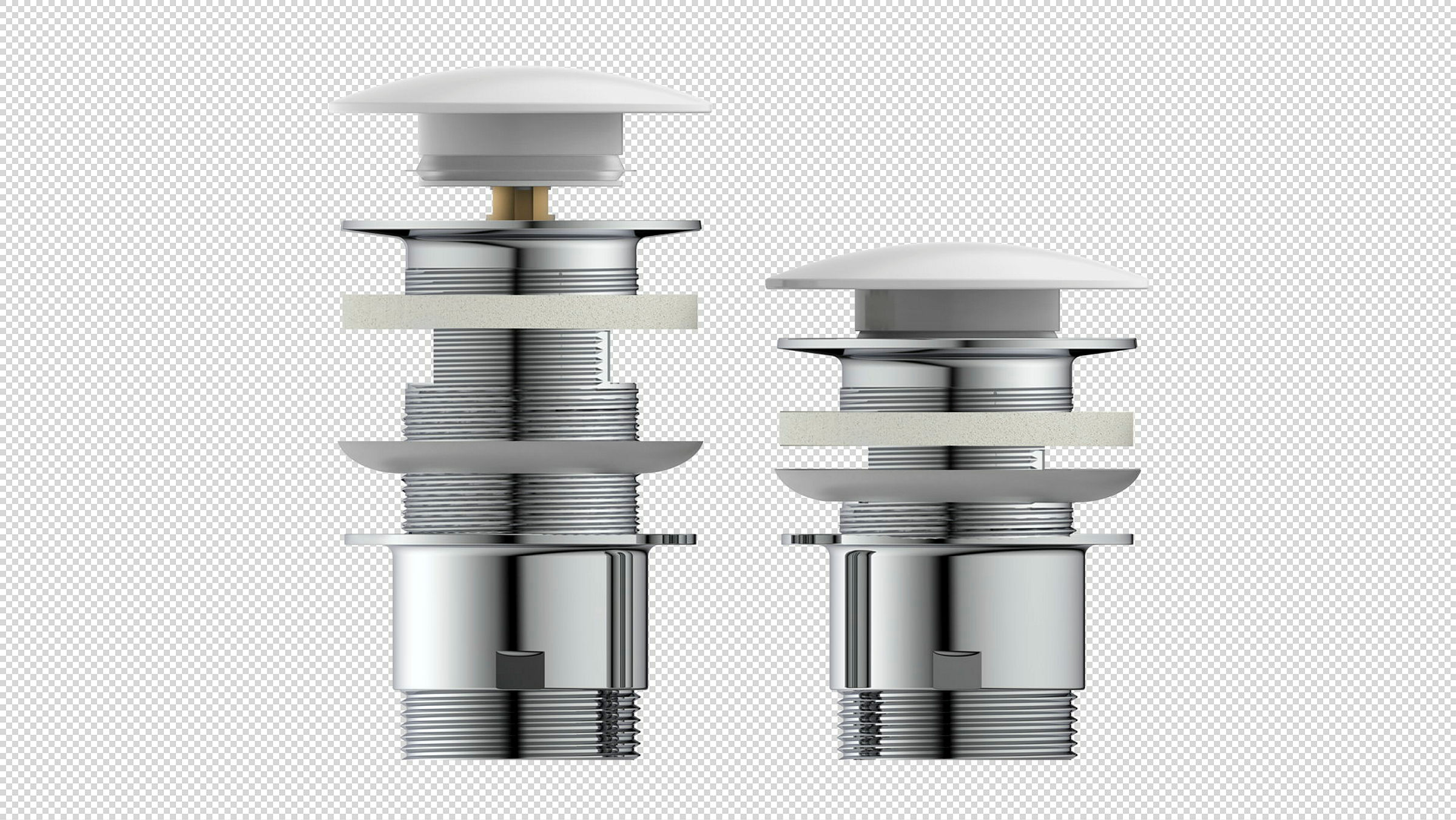 Design-Ablaufventil, Kappe Weiß, 1 1/4 x 65 mm, mit Überlauf