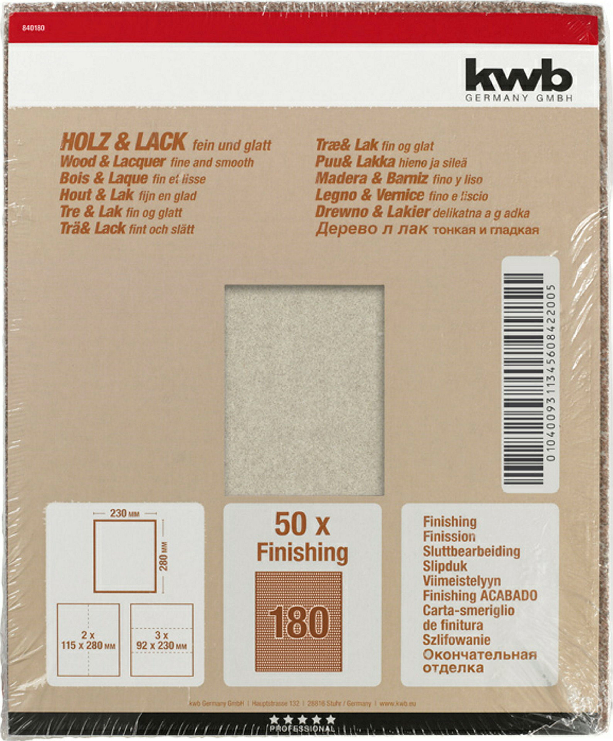 Schleifpapier HOLZ & LACK, Finishing, 230 x 280 mm, K 180