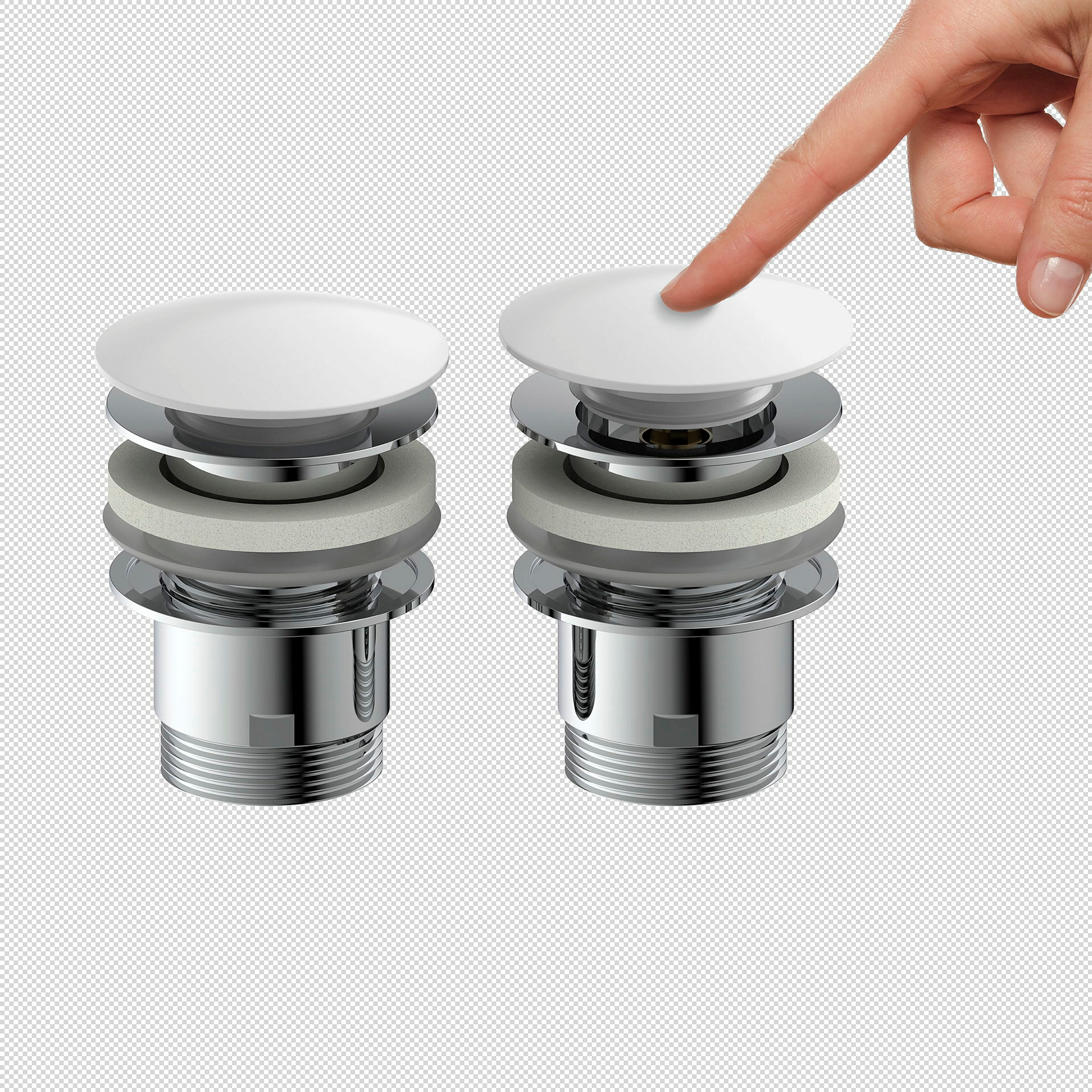 Design-Ablaufventil, Kappe Weiß, 1 1/4 x 65 mm, mit Überlauf