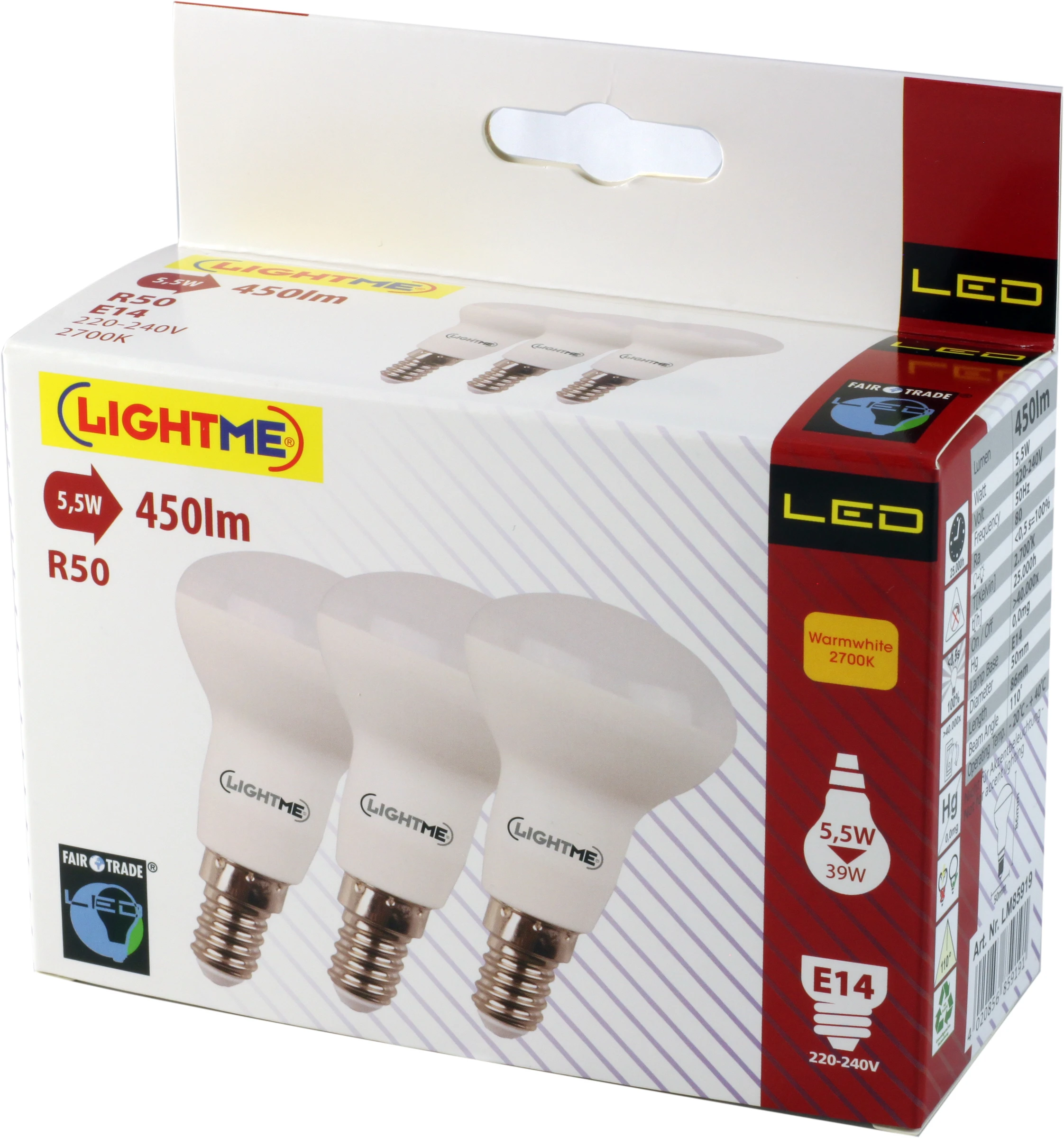 LED 3er Pack R50 E14 5,5W 3er Lightme 2700K 450lm warmlicht