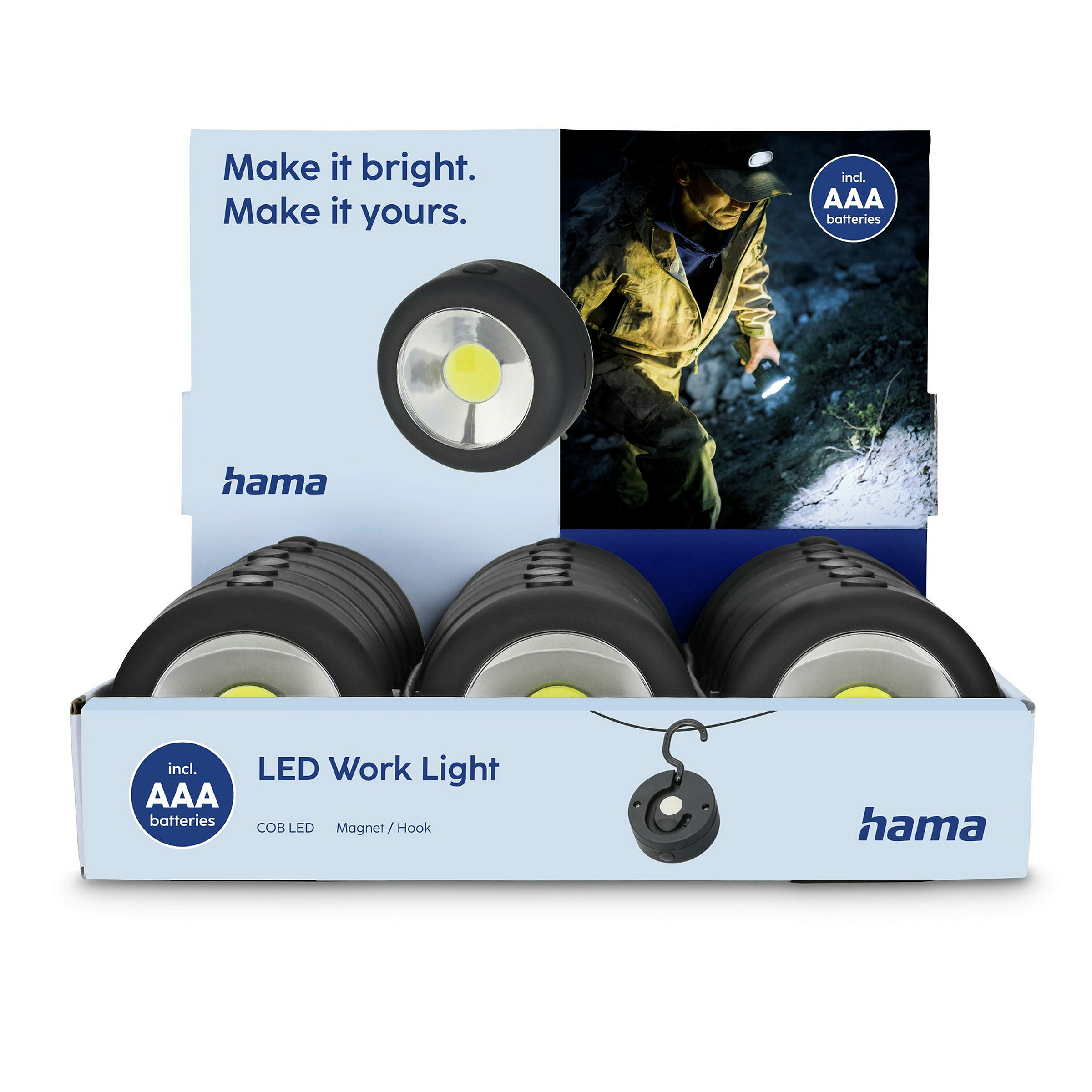 Hama LED-Arbeitsleuchte ''W140'', mit Batterien, Magnet, Haken, 18 St/Disp.