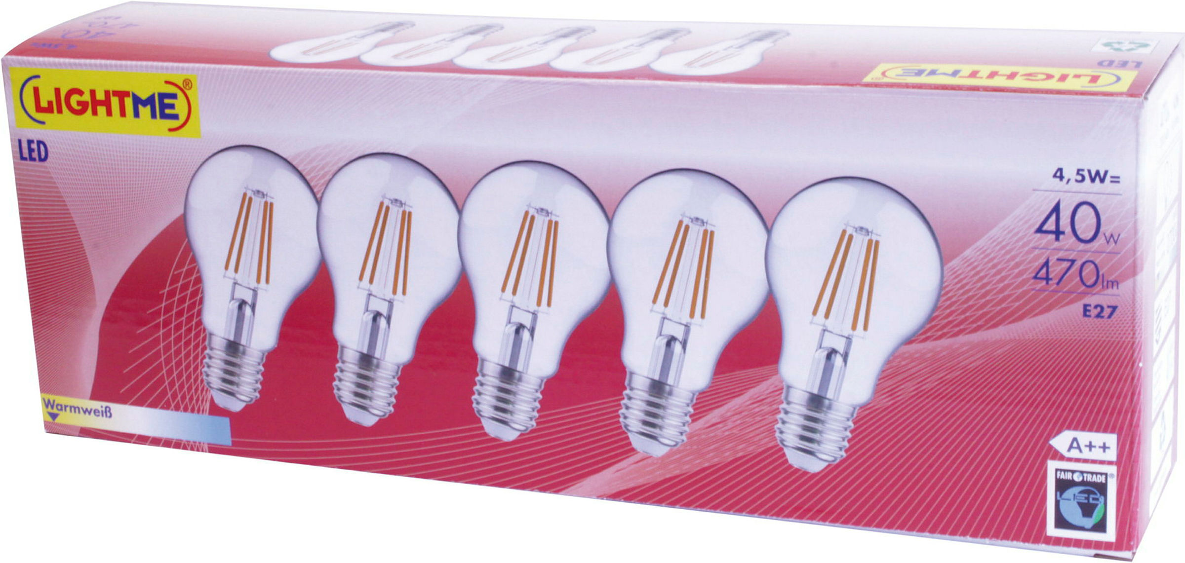 (LIGHTME) Promo-LED 5er-Pack FILAMENT A60 4W-470lm-E27/827