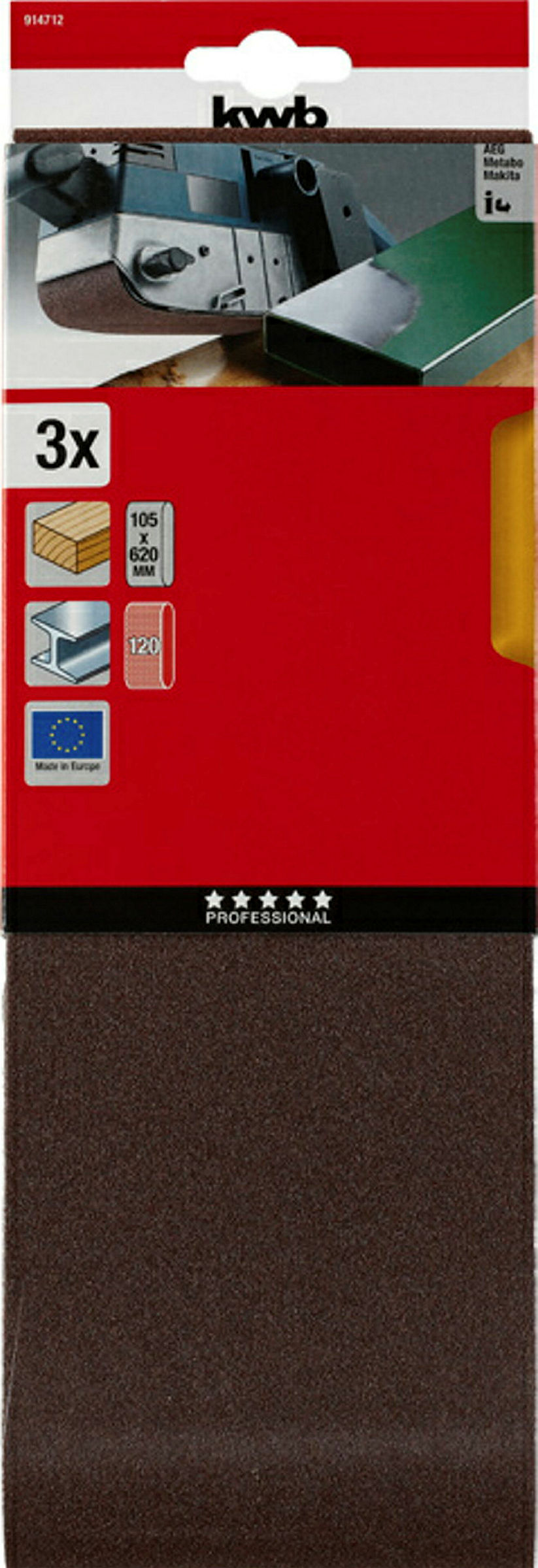 Schleifbänder, HOLZ & METALL, Edelkorund, 105 x 620 mm, K 120