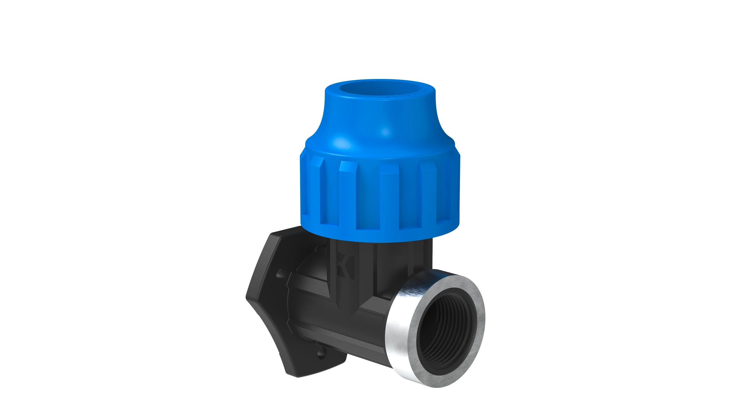 PP Wandscheibe, 20 mm x 1/2''IG, Klemmfitting für HDPE, DVGW zertifiziert