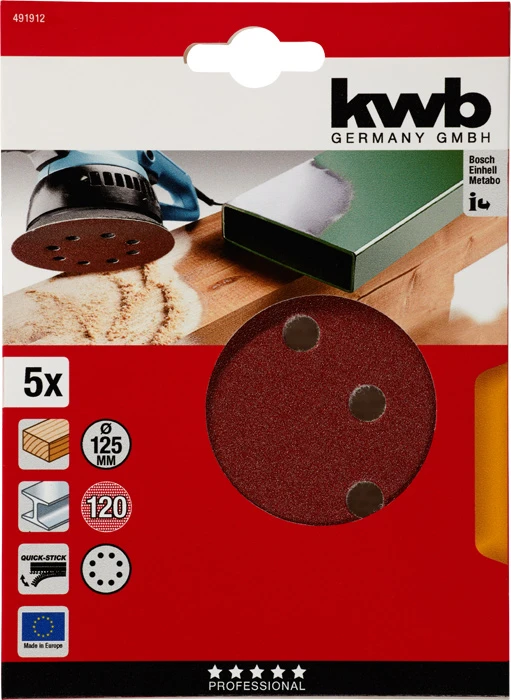 Haft-Schleifscheiben, HOLZ & METALL, Edelkorund, Ø 125 mm, gelocht, K 120