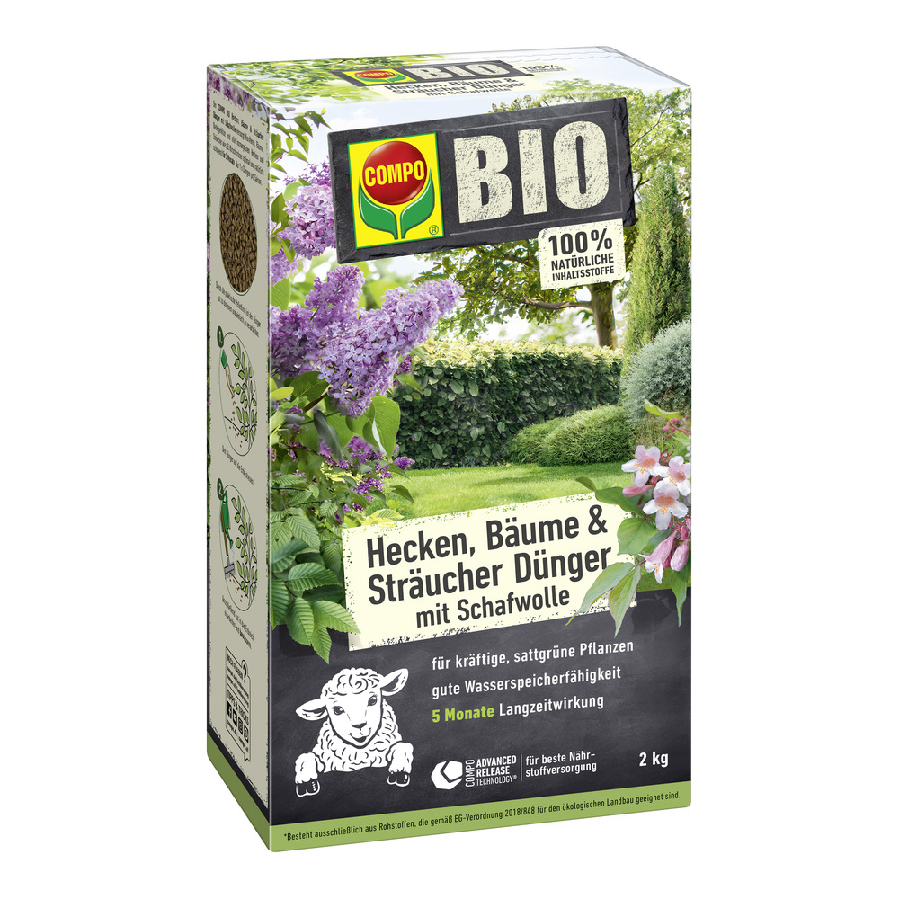 Compo BIO Hecken, Bäume u.Sträucher mit Schafwolle, 2 kg