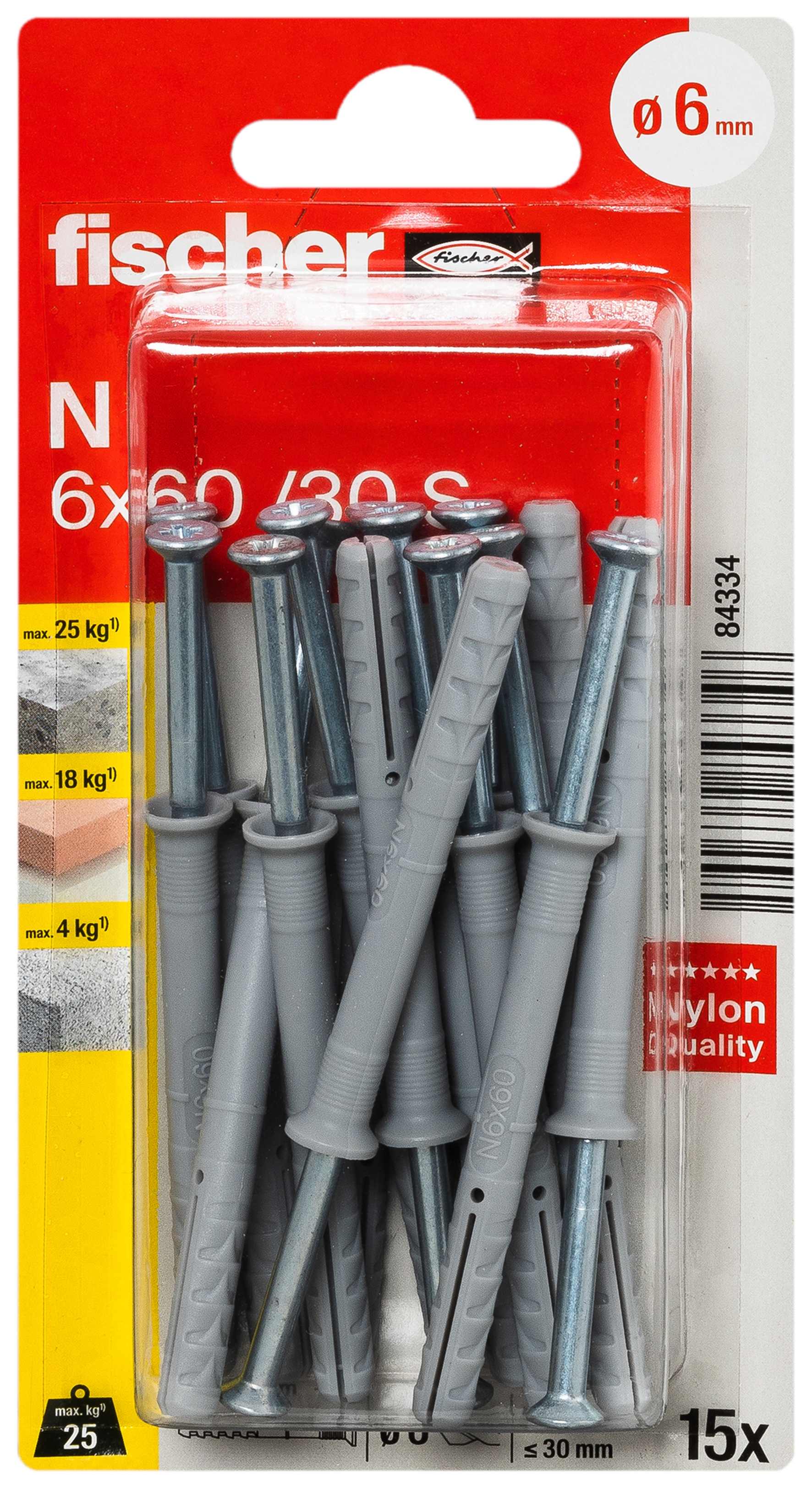 fischer Nageldübel N 6 x 60 / 30 S mit Schraube