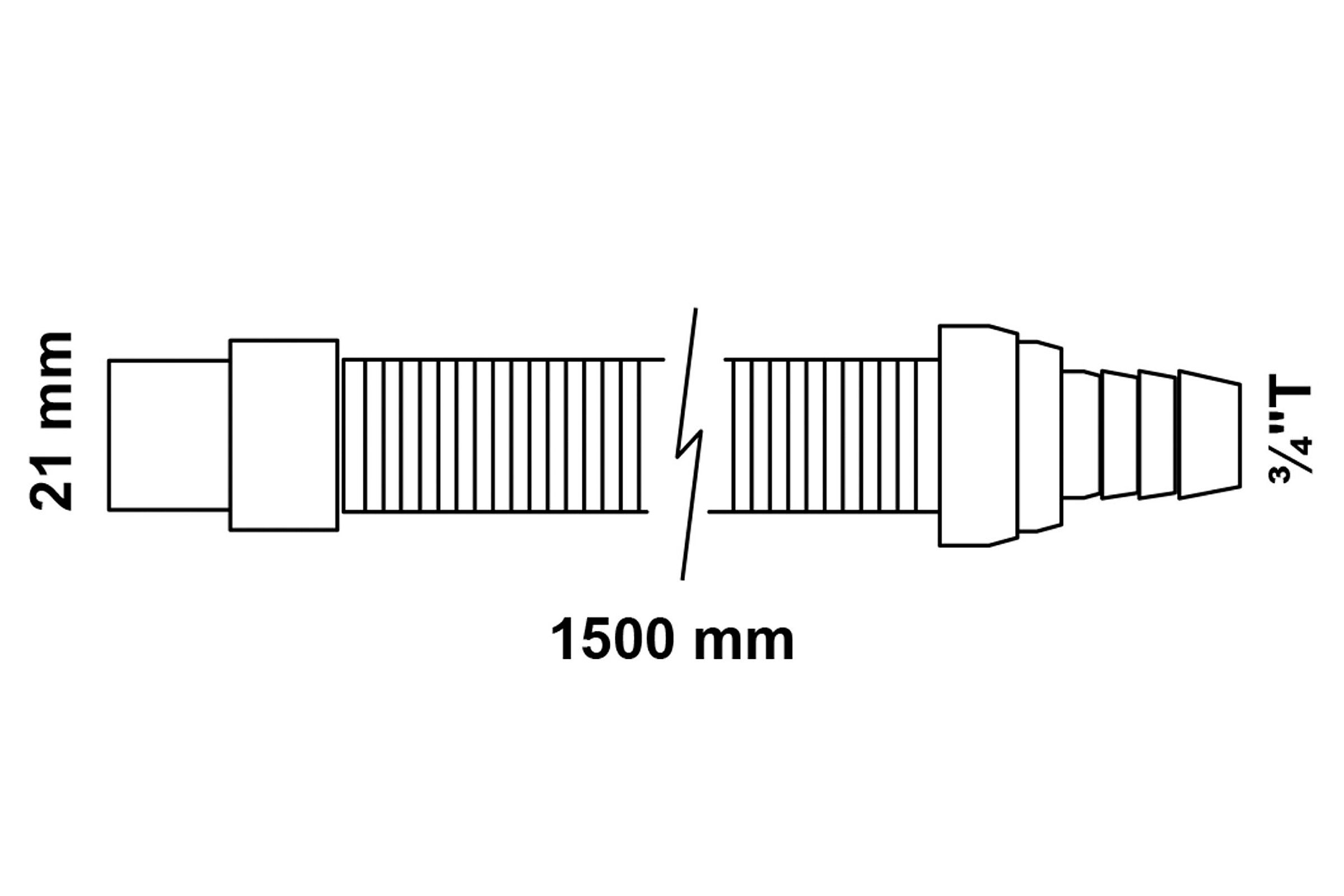 WAS Ablaufschlauch-Verlängerung, 1,5 m, 21 mm x 3/4''T