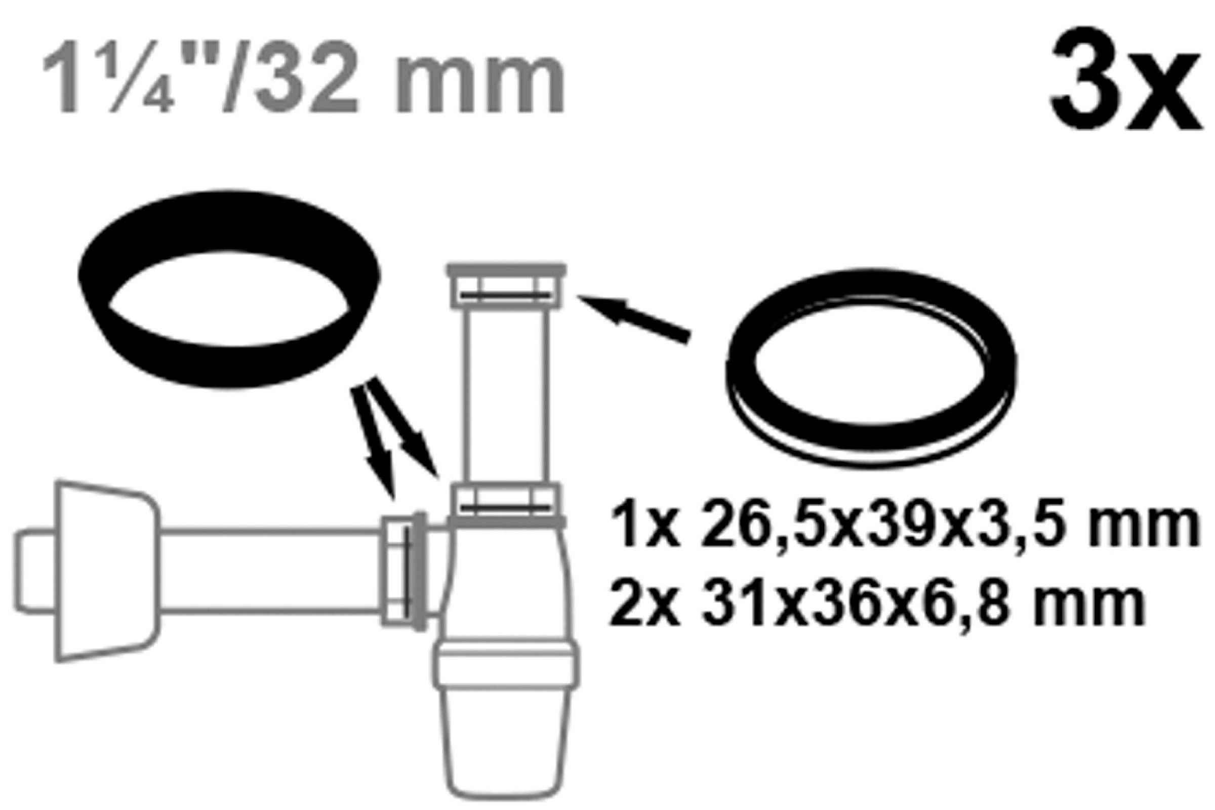 Siphon-Dichtungs-Sortiment, für Waschtisch 1 1/4'' x 32 mm (3x)