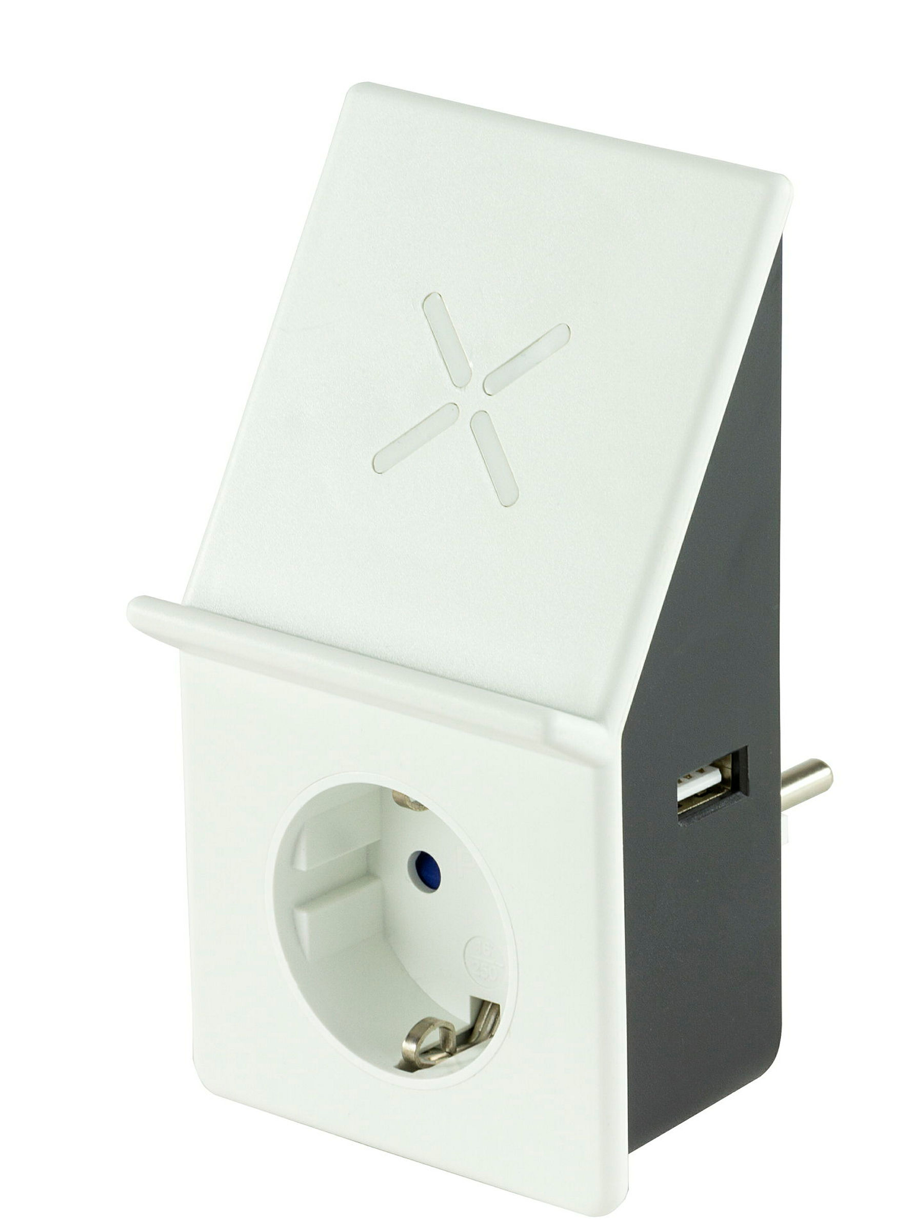 USB Ladegerät Induktion & 1xUSB- & 1xSchutzk.-Steckdose 3,1A/2,4A weiß