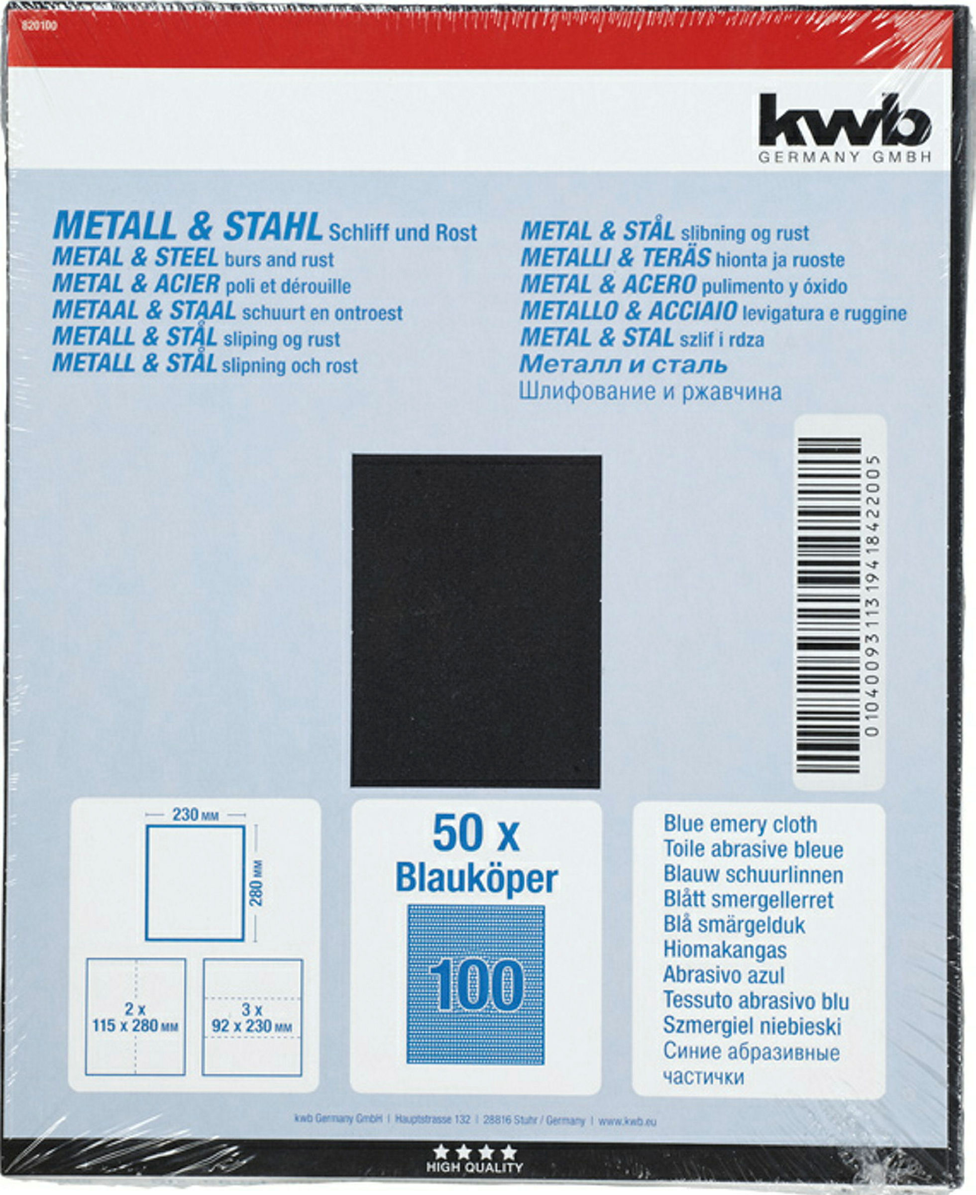 Schleifgewebe METALL & STAHL, Blauköper, 230 x 280 mm, K 100