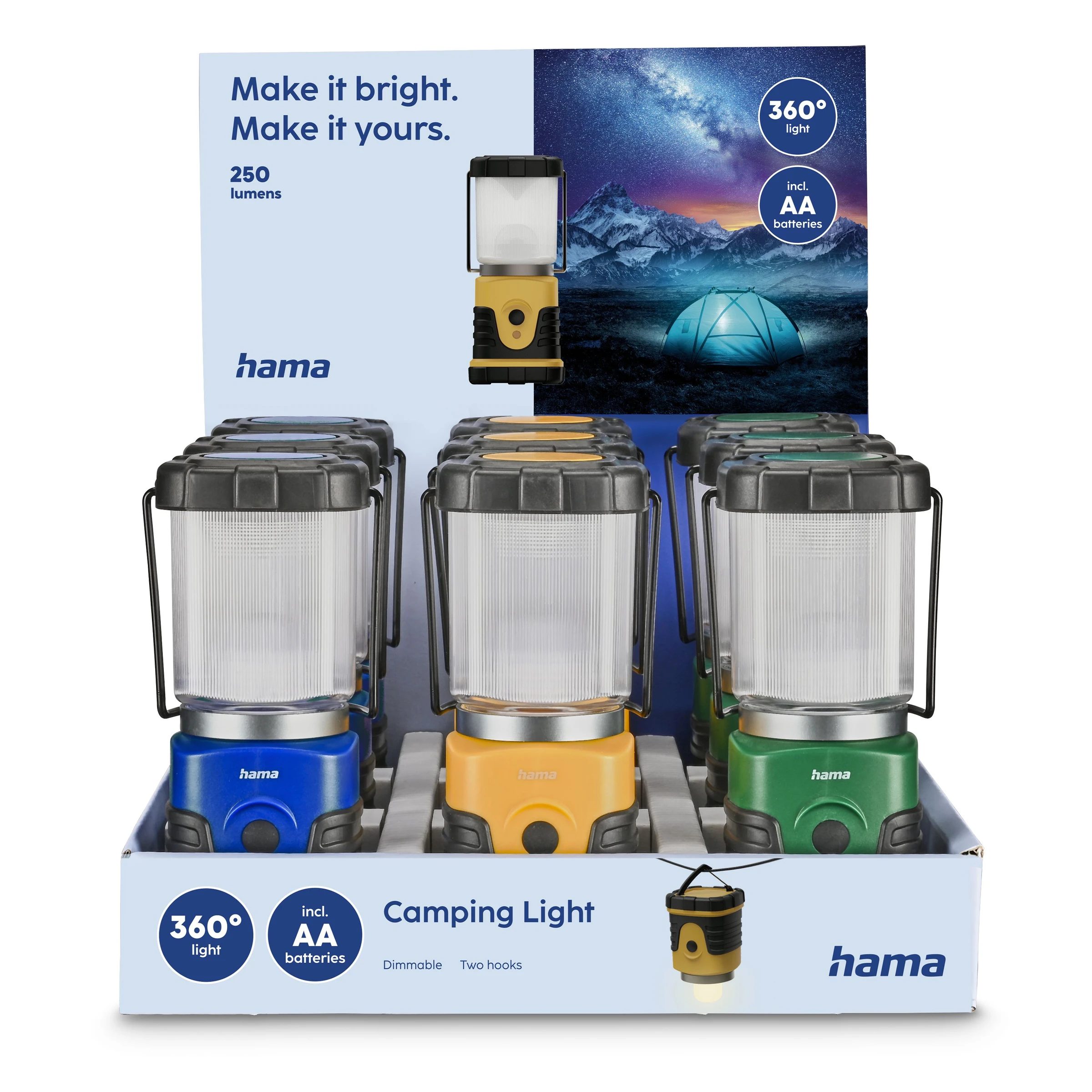 Hama Outdoorlampe ''L250'', Batterien, Campinglampe, 9 St/Disp.