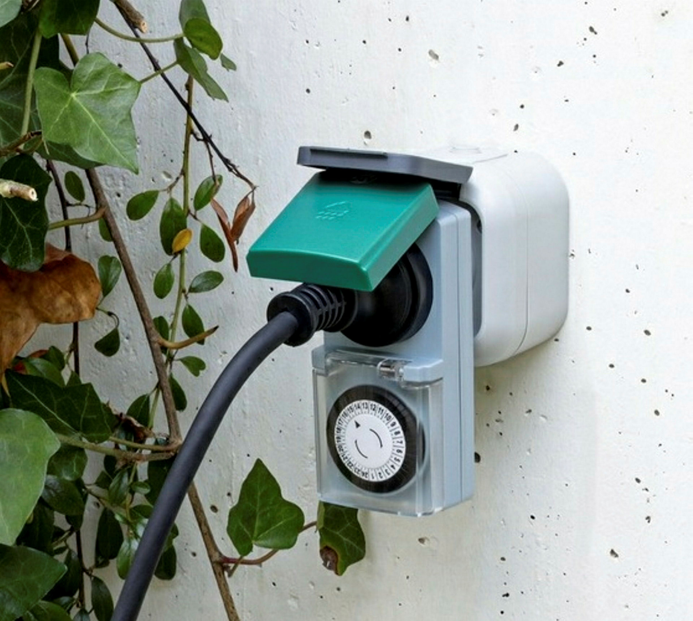 Zeitschaltuhr außen IP44 mechanisch Standard 48 Schaltzeiten grau-grün