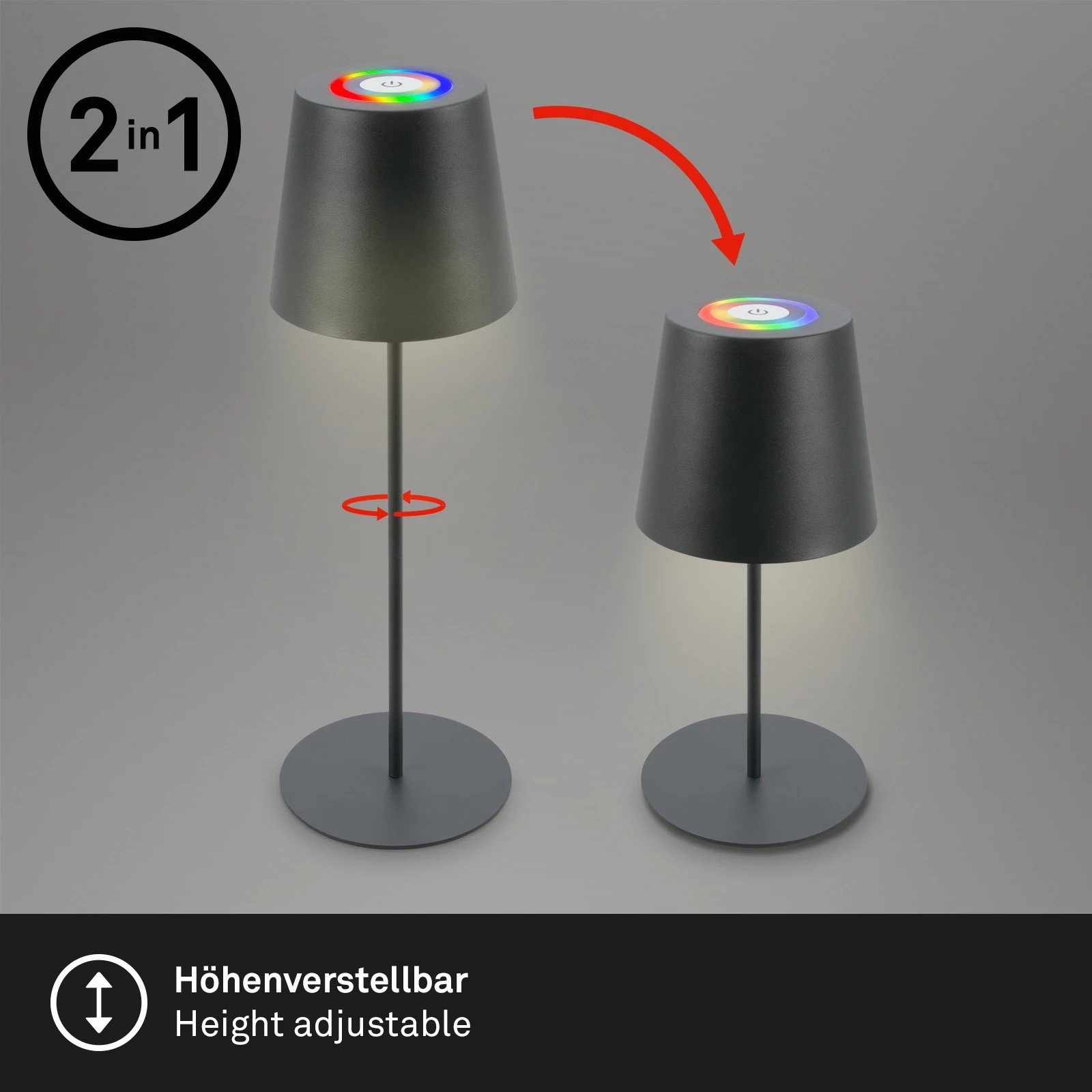 RGB/W Akku Tischleuchte, IP44, 2,5W, Anthrazit