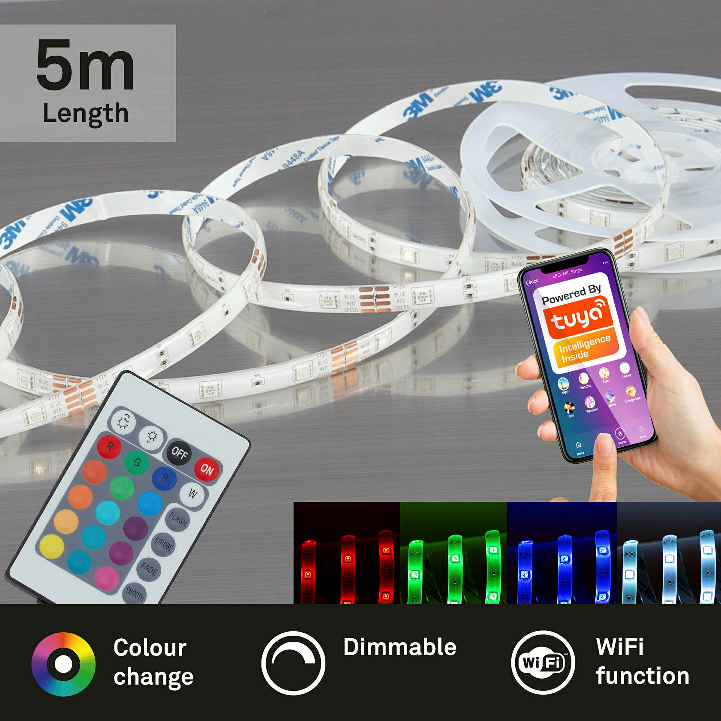 WIFI RGB-LED Flexband, weiß, 150xRGB-LED/0,10W