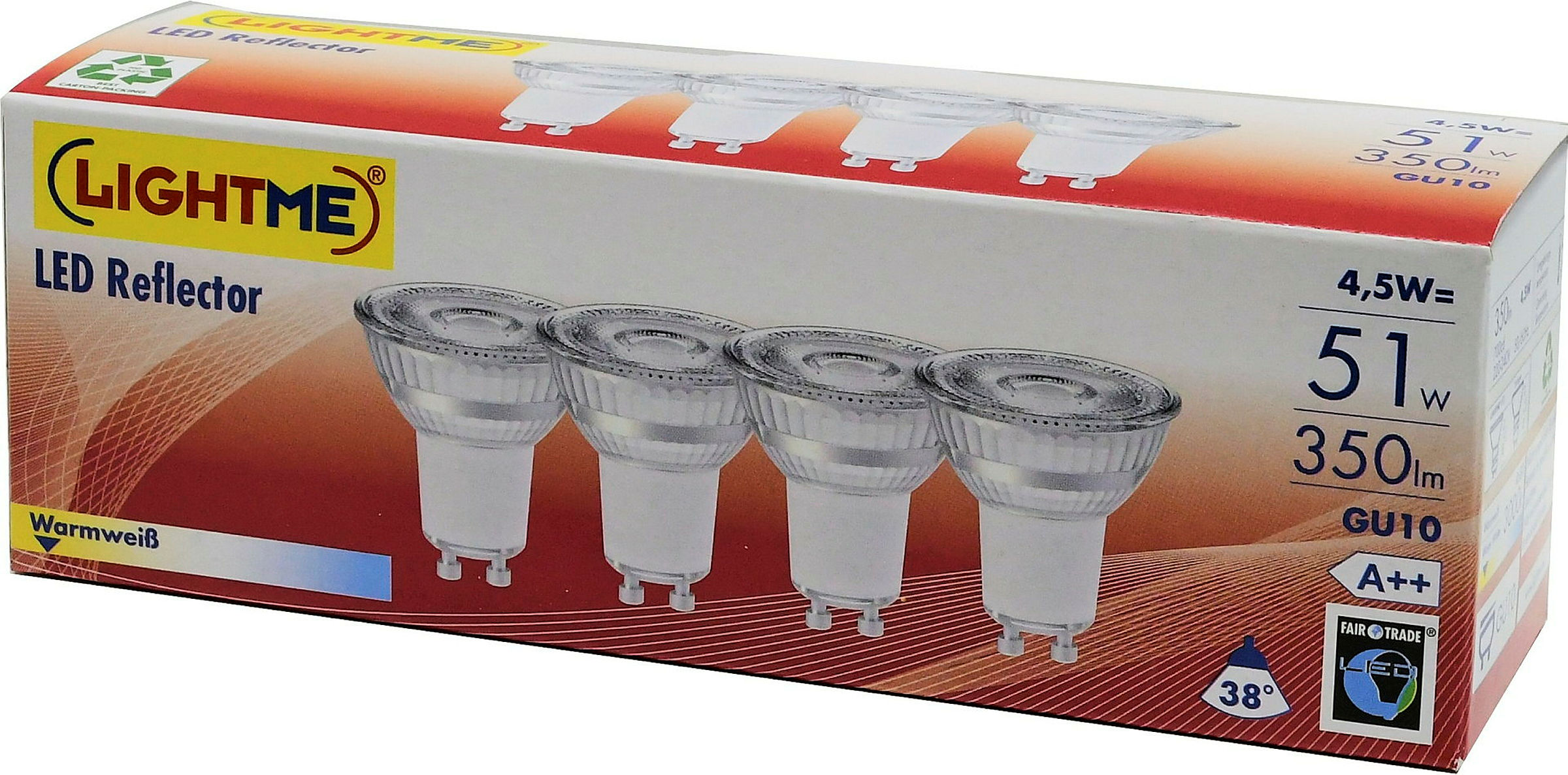 LED Glas GU10 5W 4er Pack Lightme 3000K,345lm