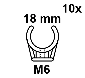 Rohrclip einfach, 18 mm, mit M6 Gewindehülse (10x)