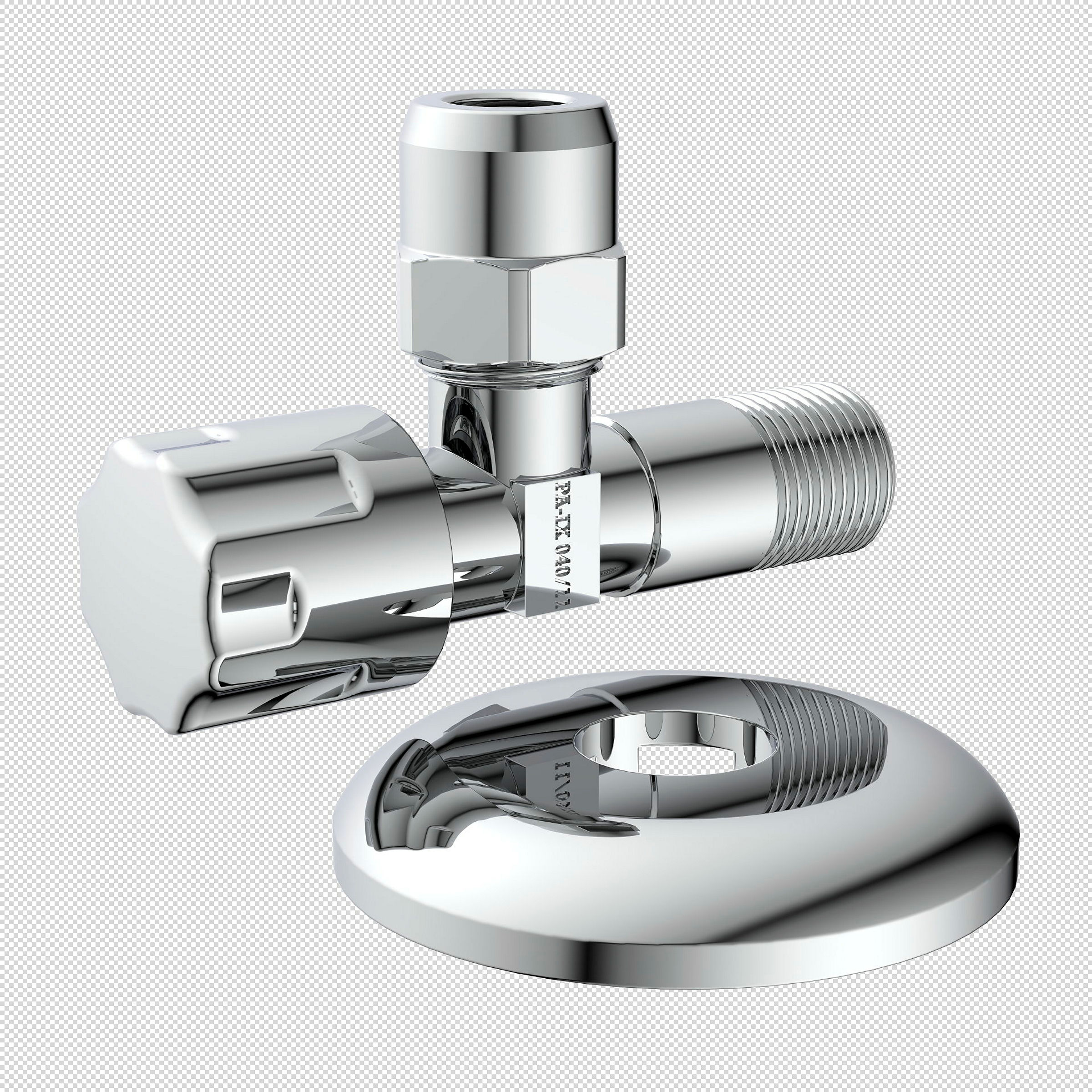 Eckventil, Chrom, 3/8''AG x 3/8''AG x 10 mmQ, mit Schubrosette