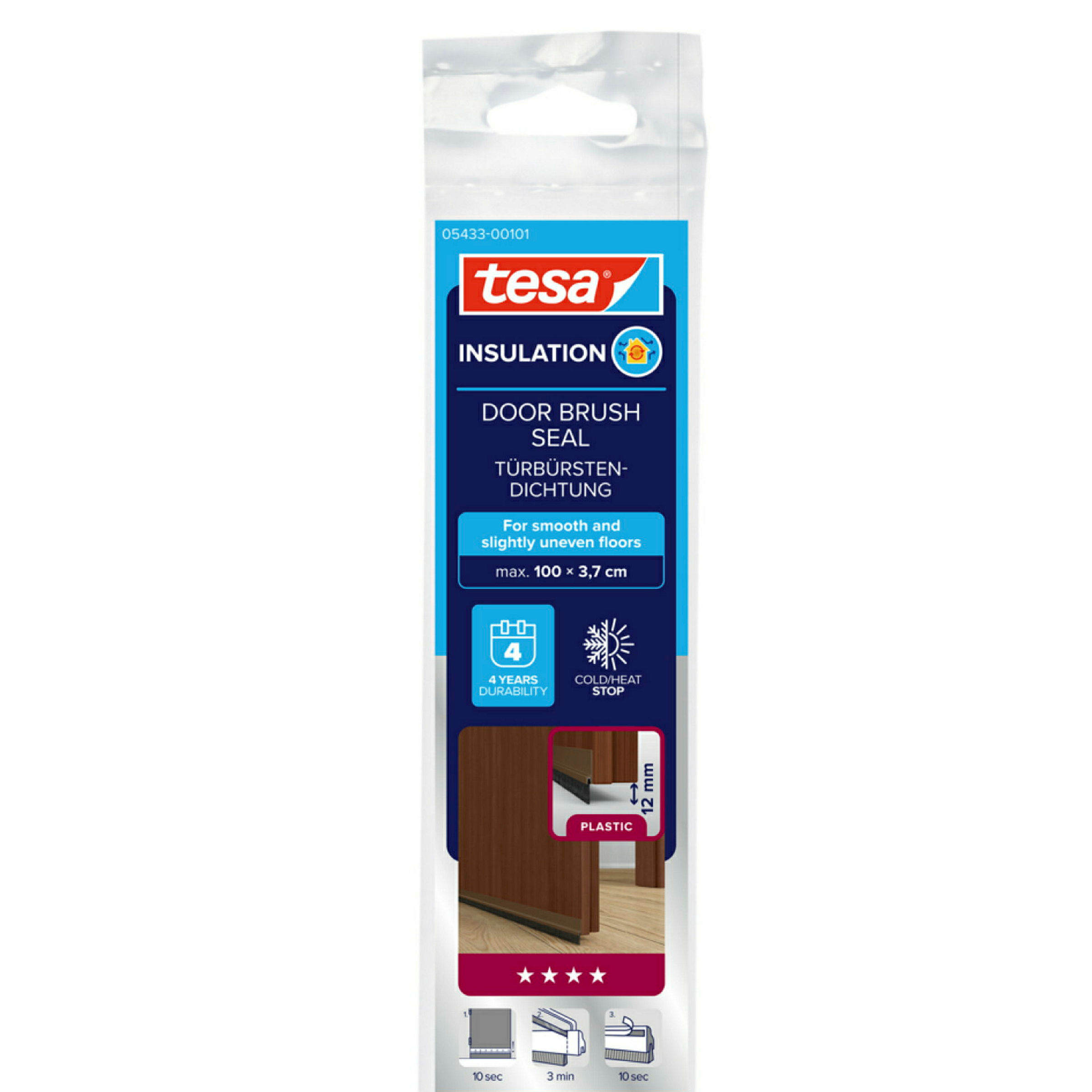 tesamoll® Standard Türdichtschiene für glatte Böden braun