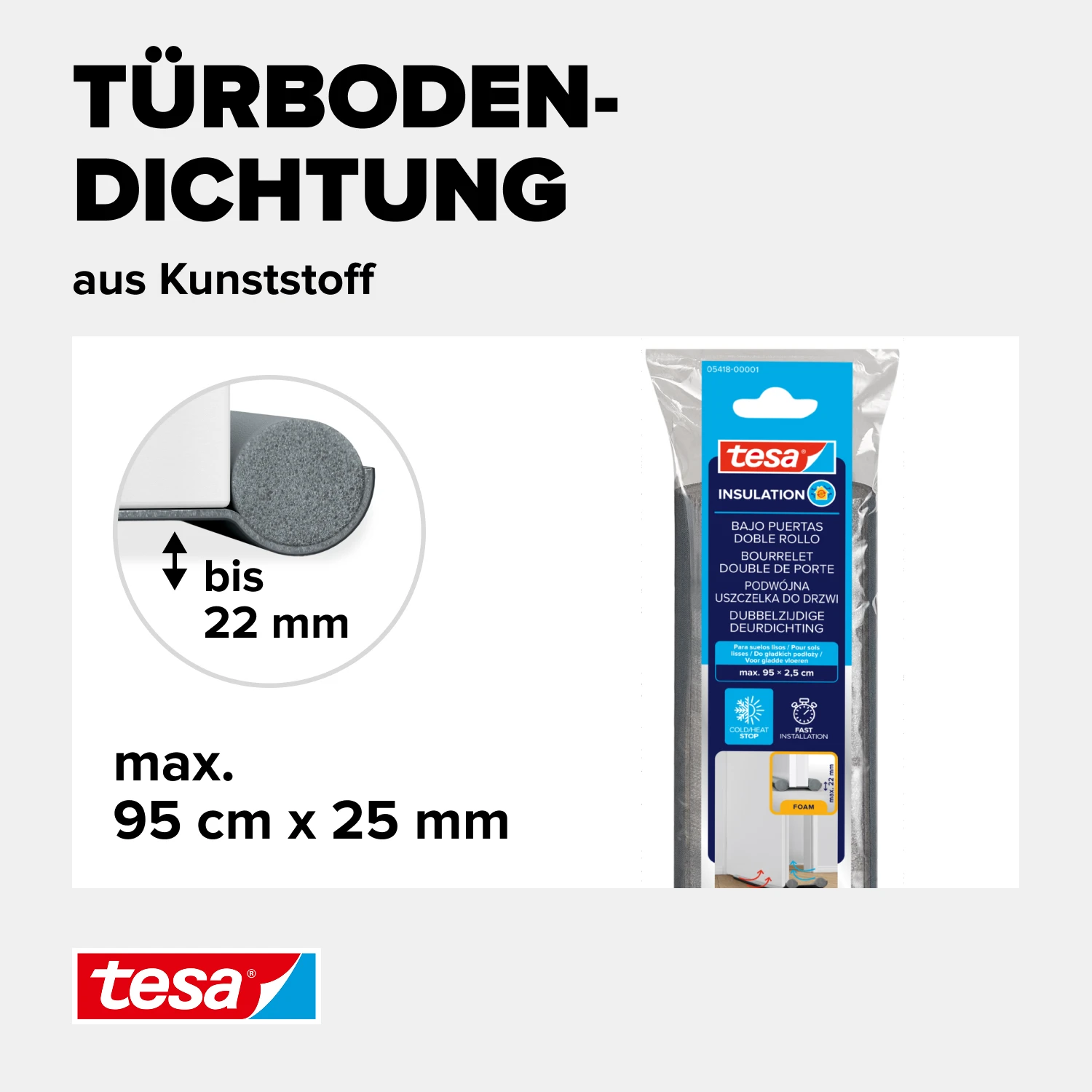 tesamoll®l® Türbodendoppeldichtung 0.95m x 22mm, grau
