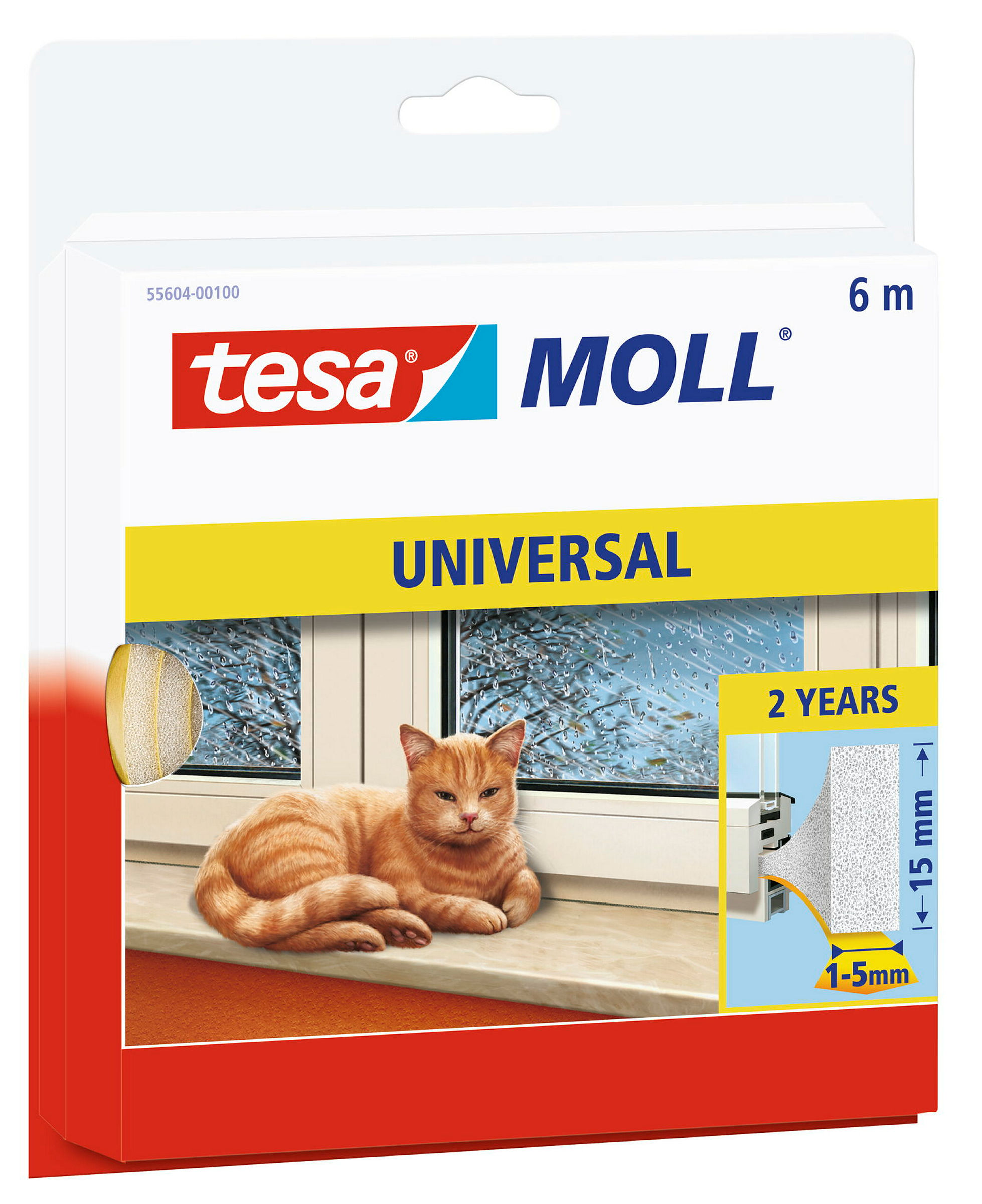 tesamoll® Schaumstoffdichtung für Fenster und Türen, weiß, 6m x 15mm x 6mm