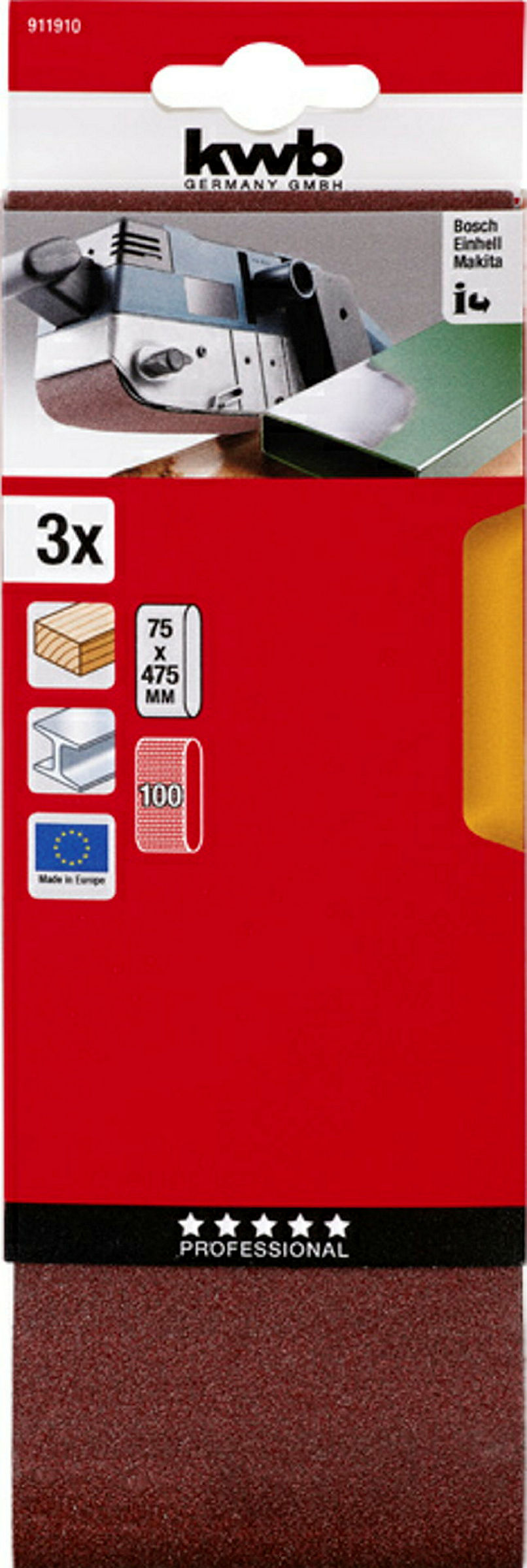 Schleifbänder, HOLZ & METALL, Edelkorund, 75 x 457 mm, K 100