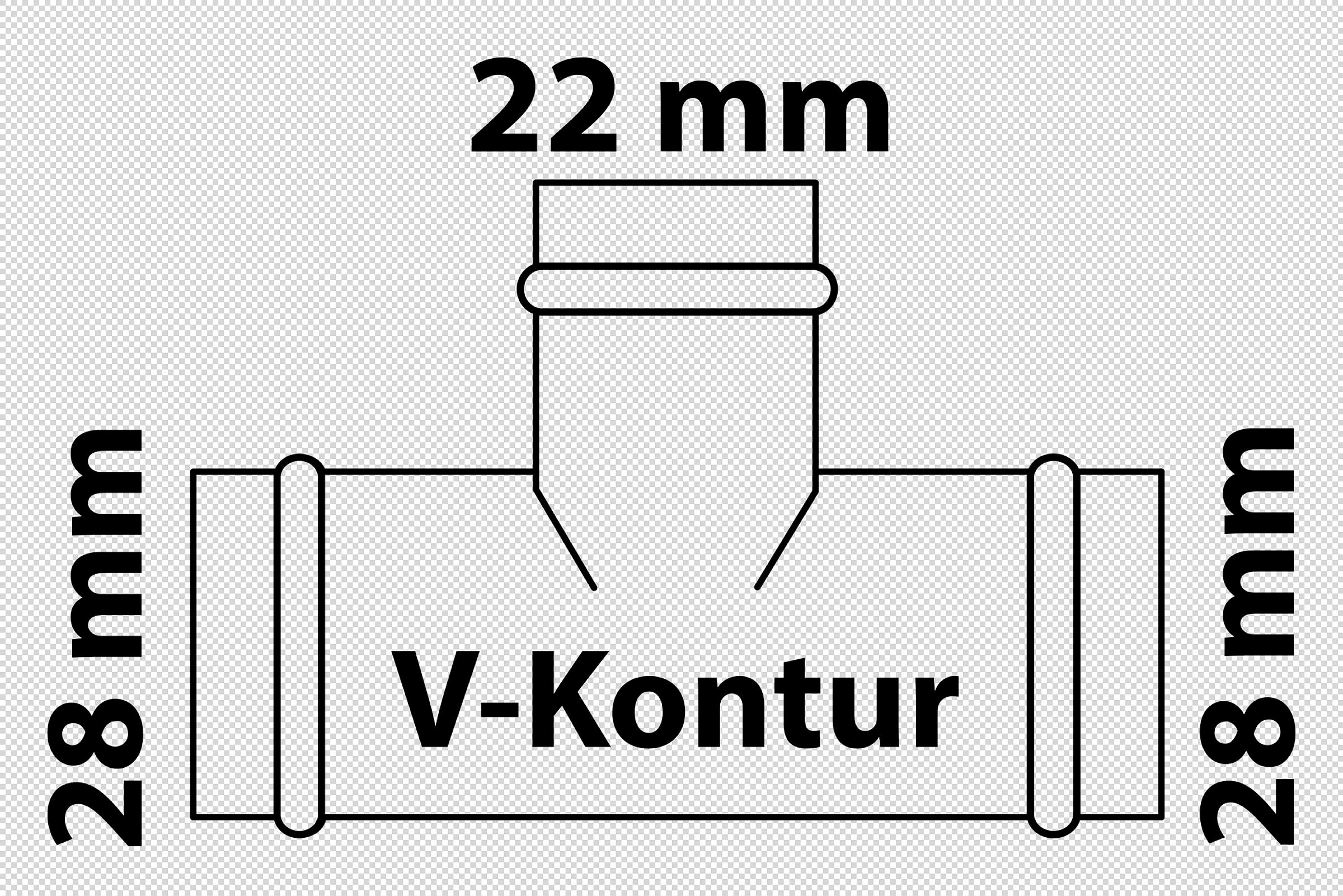 CU Reduzier-T-Stück, blank, 28 mm x 22 mm x 28 mm, 3 Muffen, (P5130)