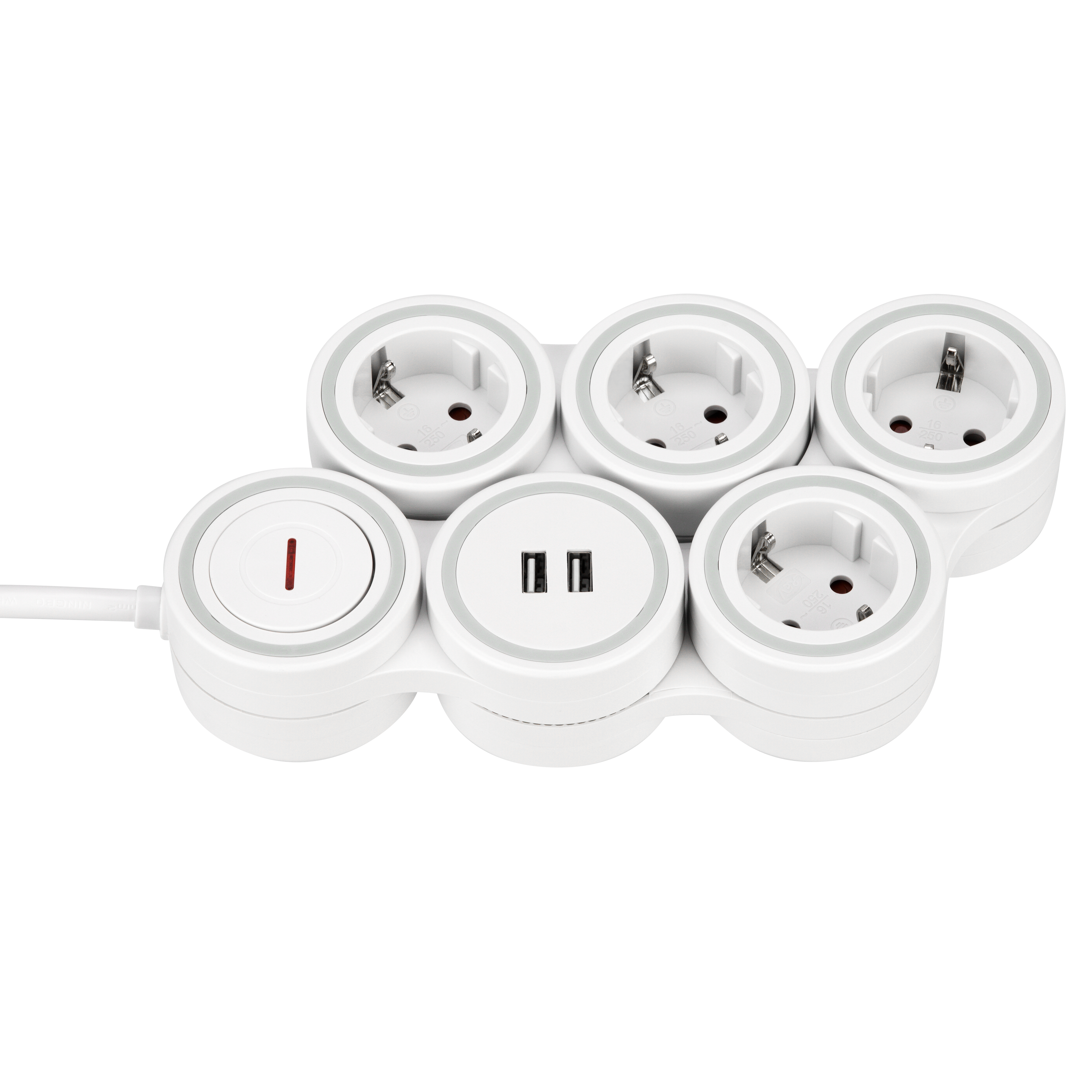 Steckdosenleiste Supraflex 4-fach USB & Schalter 1,4m weiß-grau