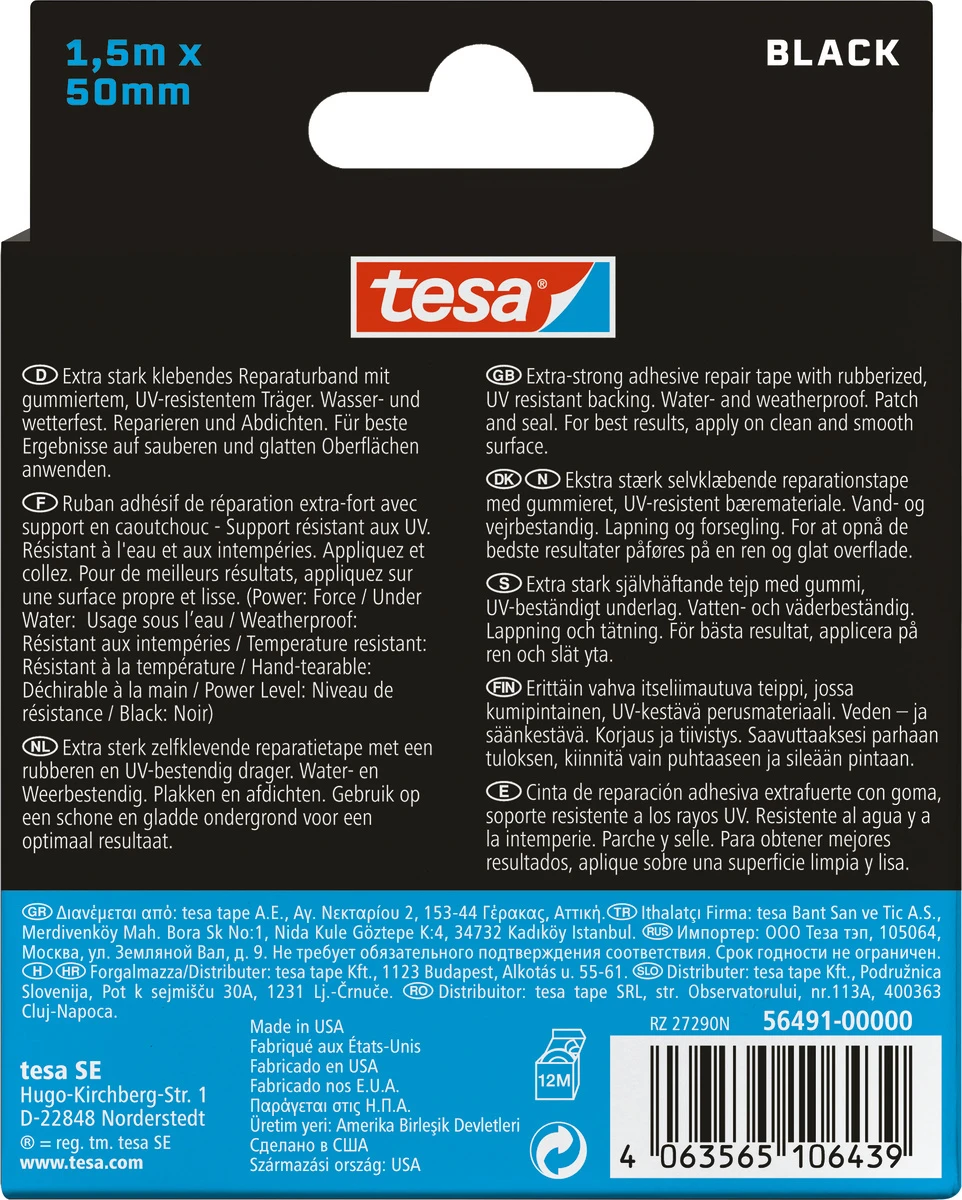 tesa® Ultra Power Unterwasser Reparaturband, 1,50 m x 50 mm, schwarz